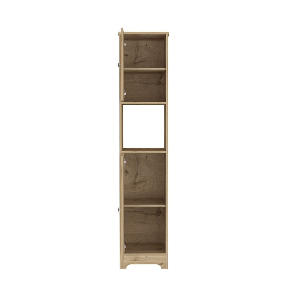 Yaka Linen Double Door Cabinet, Four Interior Shelves, One Open Shelf, Light Oak - Luciddepo