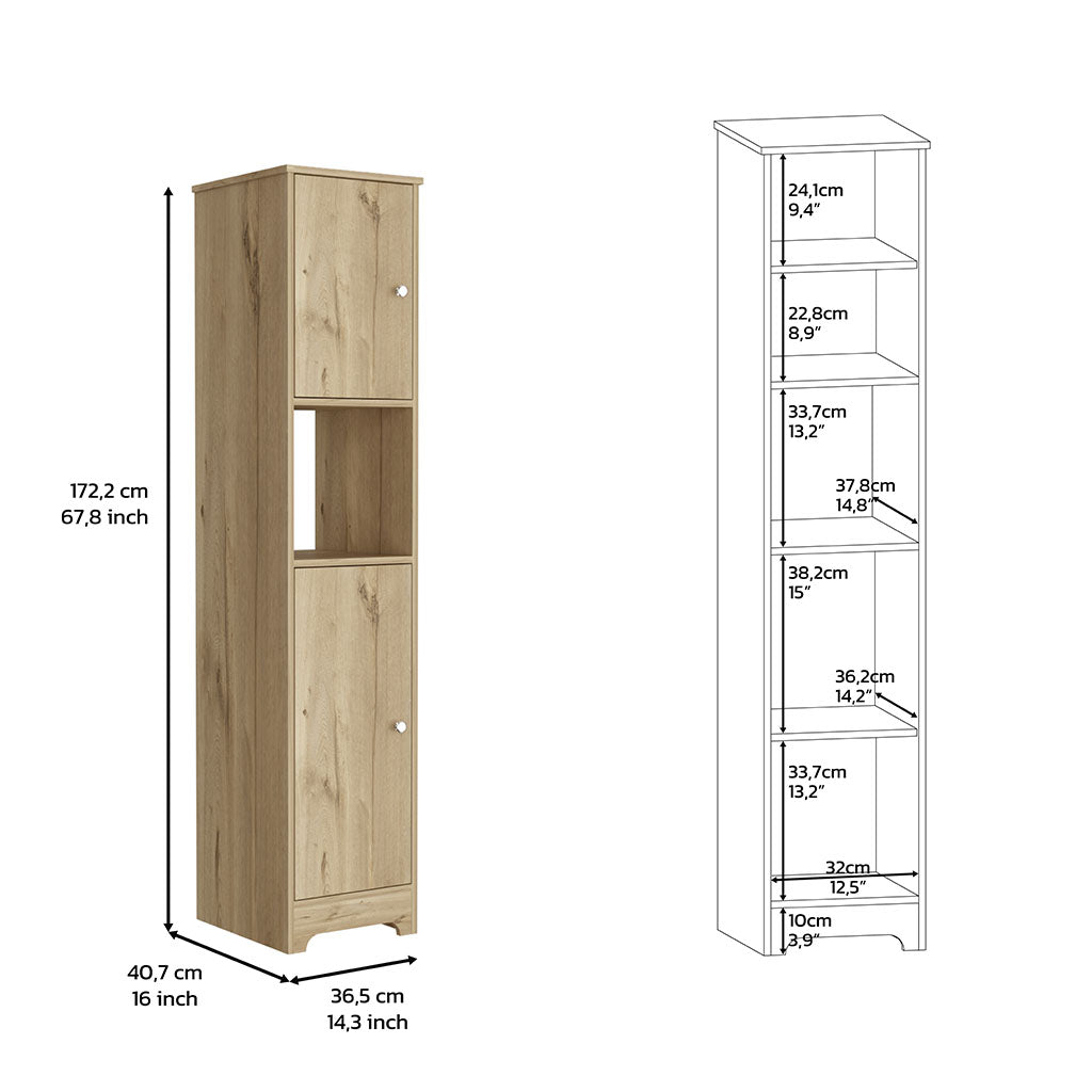 Yaka Linen Double Door Cabinet, Four Interior Shelves, One Open Shelf, Light Oak - Luciddepo