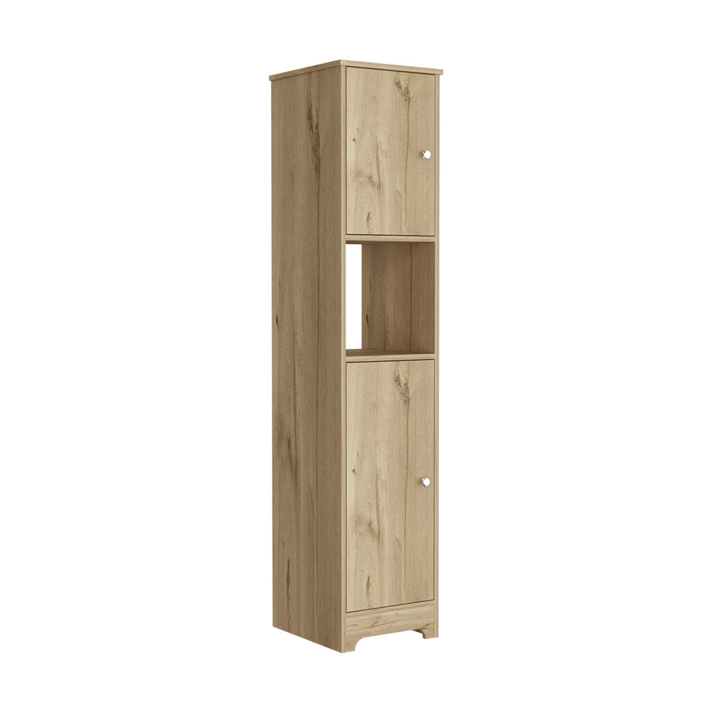 Yaka Linen Double Door Cabinet, Four Interior Shelves, One Open Shelf, Light Oak - Luciddepo