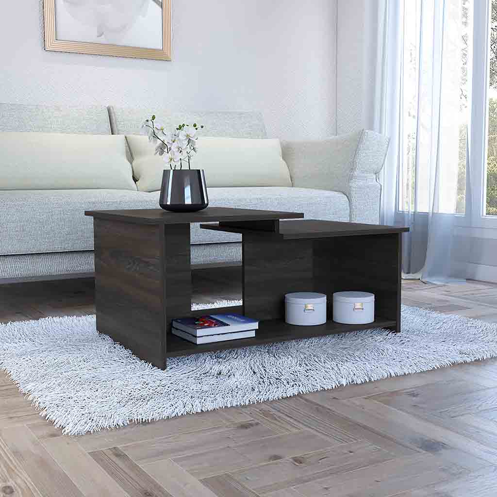 Leanna 3 Coffee Table, Lower Open Shelf, Black - Luciddepo