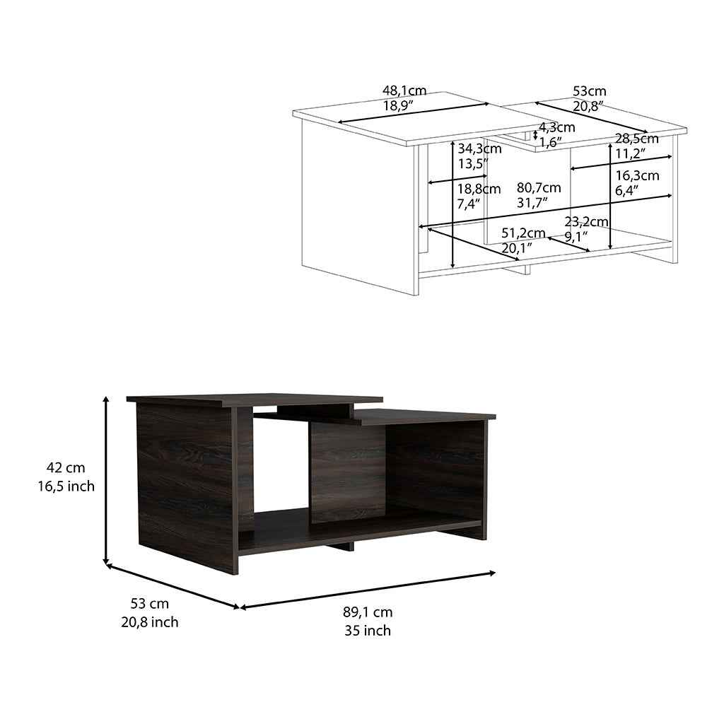 Leanna 3 Coffee Table, Lower Open Shelf, Black