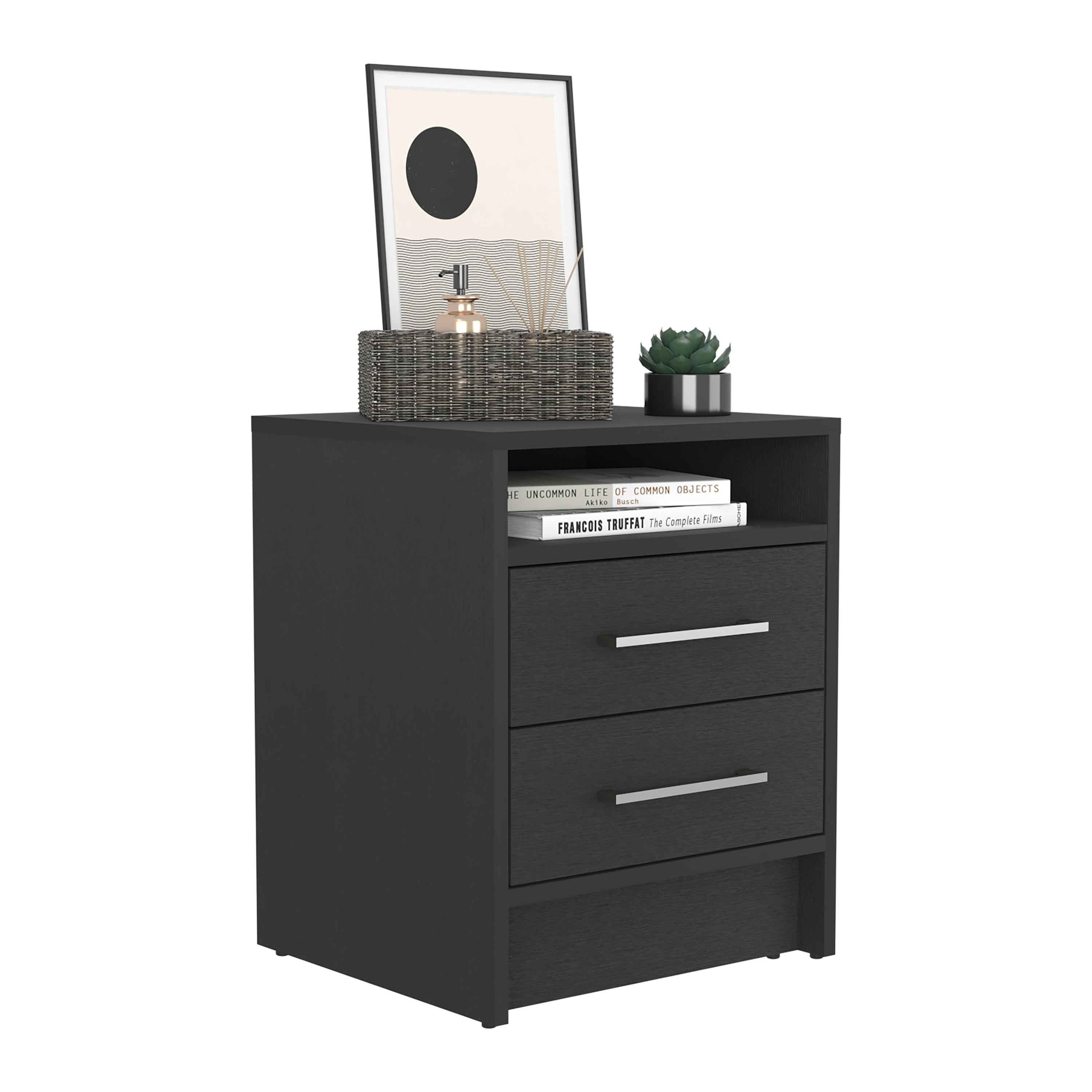 Leyva Nightstand, Two Drawers, Superior Top, Black