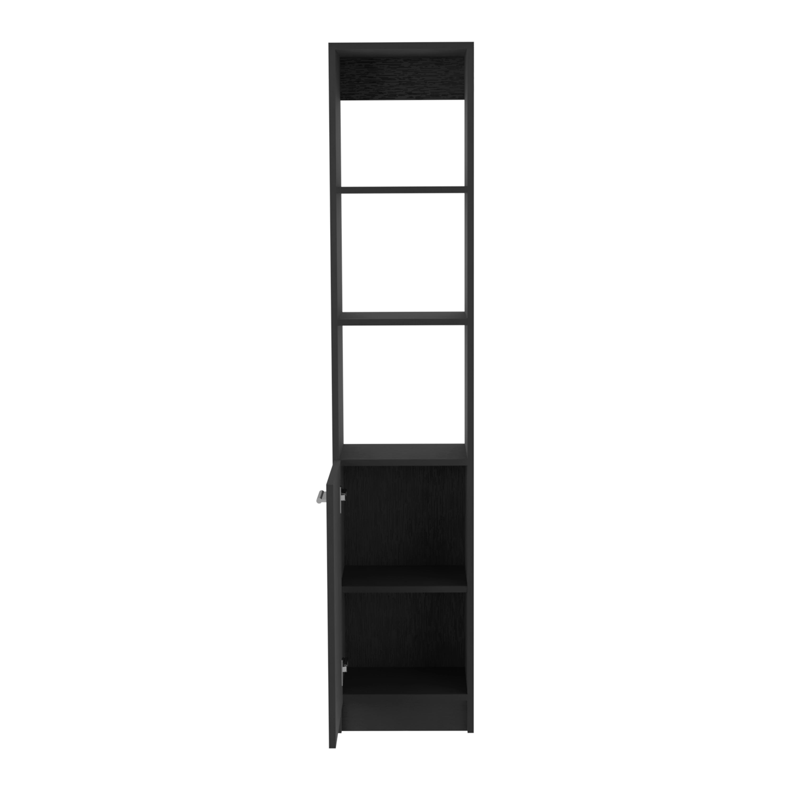 Leben Linen Single Door Cabinet, Three External Shelves, Two Interior Shelves, Black - Luciddepo