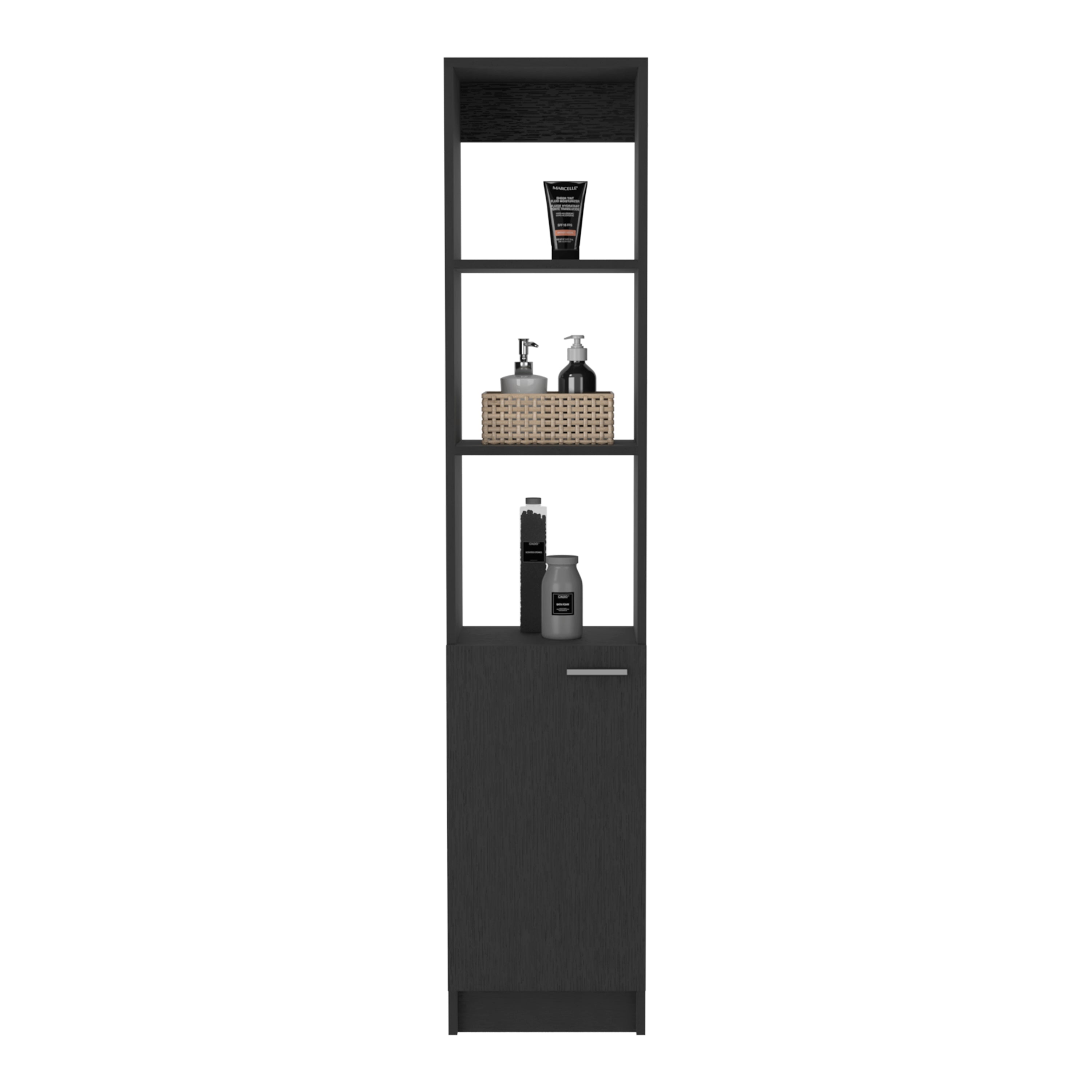 Leben Linen Single Door Cabinet, Three External Shelves, Two Interior Shelves, Black - Luciddepo