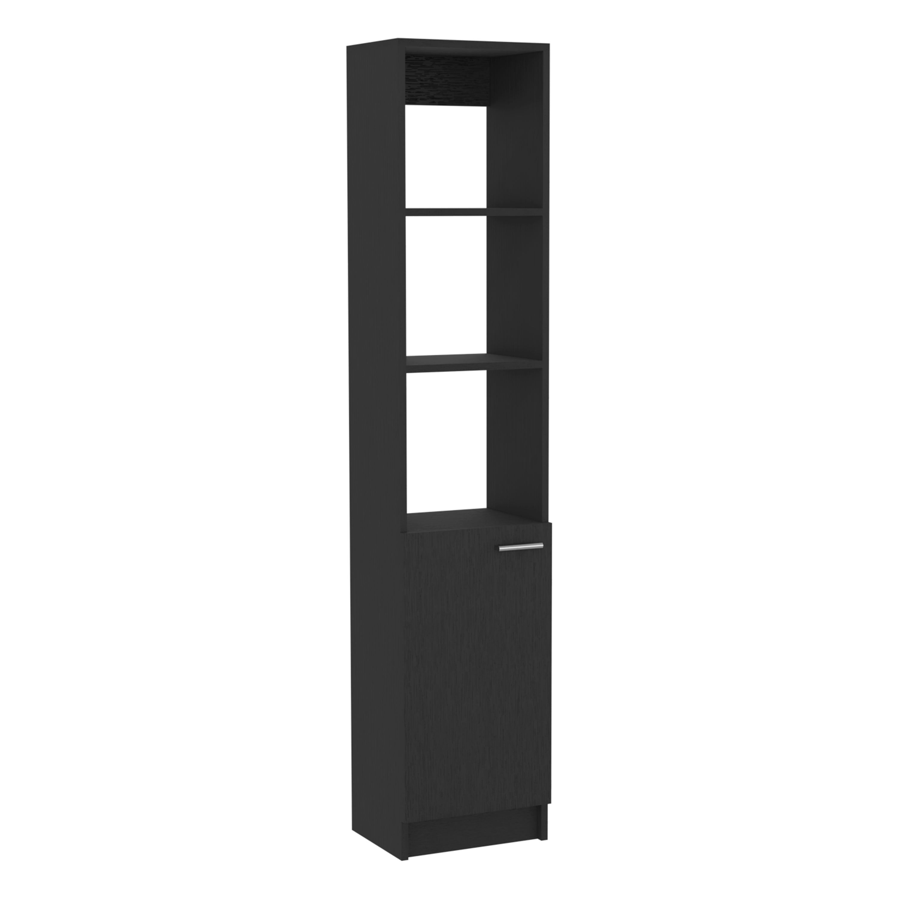 Leben Linen Single Door Cabinet, Three External Shelves, Two Interior Shelves, Black - Luciddepo