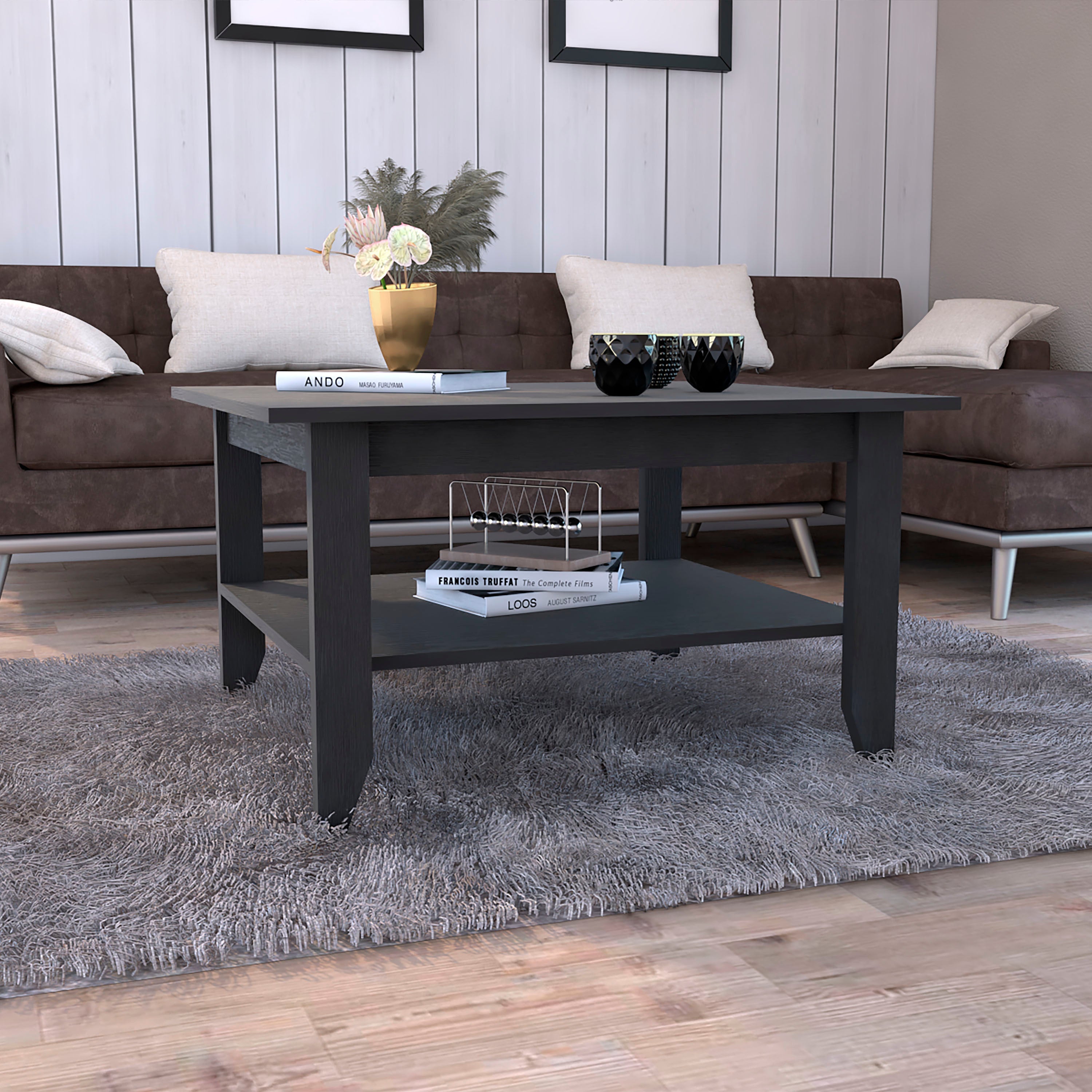 Sahara Coffee Table, Four Legs, One Shelf, Black - Luciddepo