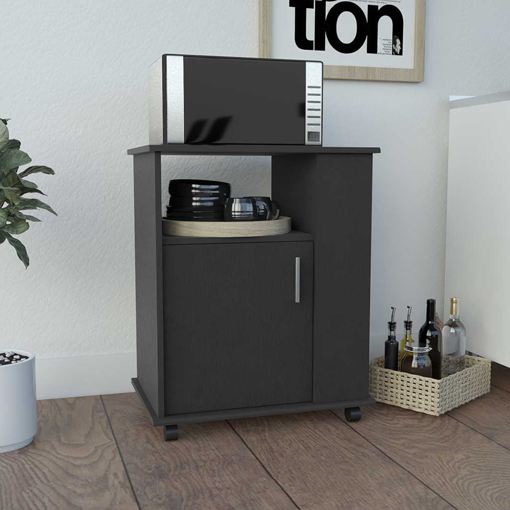 Munich Lower Microwave Pantry Single Door Cabinet, Three Lateral Shelves, Two Interior Shelves, Black - Luciddepo