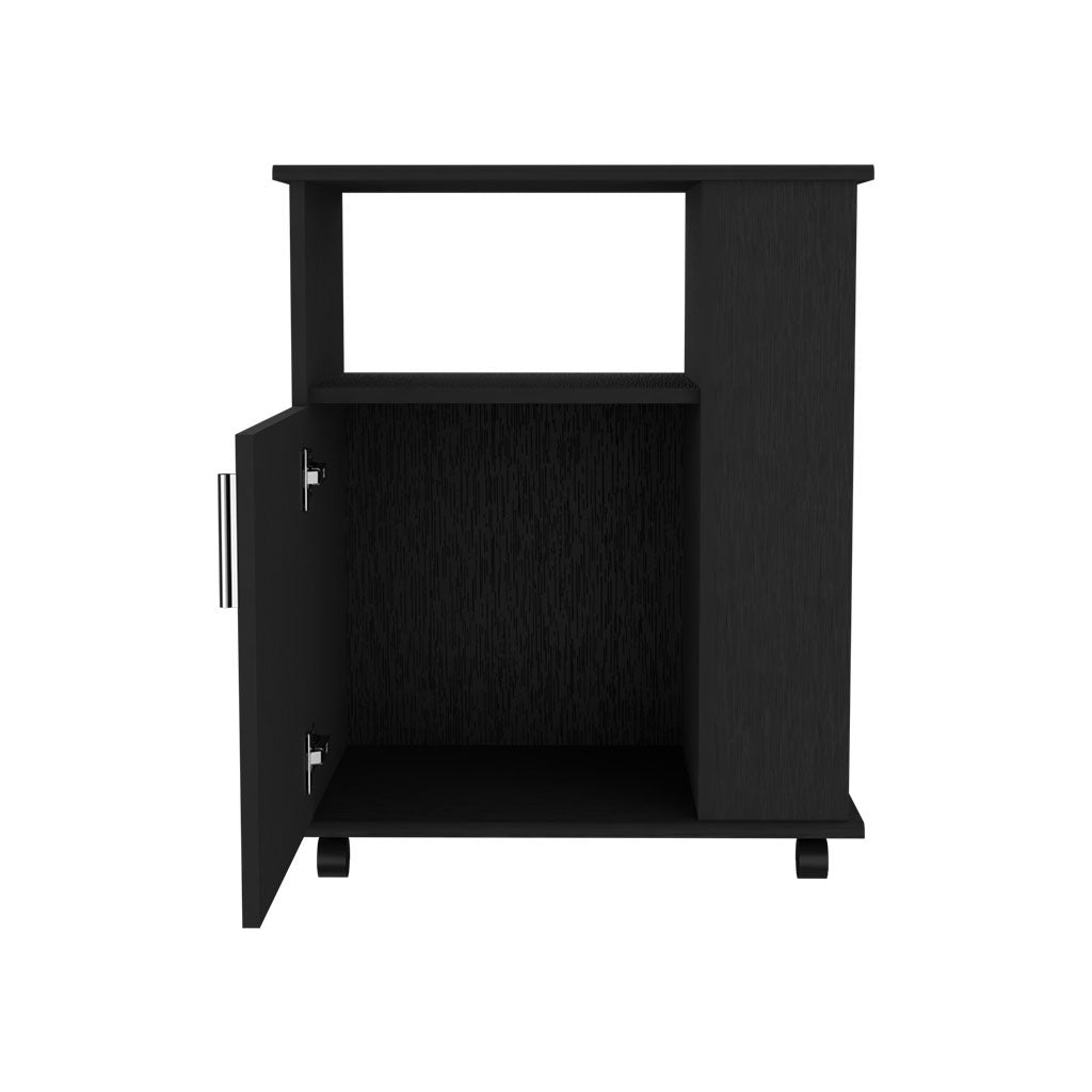 Munich Lower Microwave Pantry Single Door Cabinet, Three Lateral Shelves, Two Interior Shelves, Black - Luciddepo