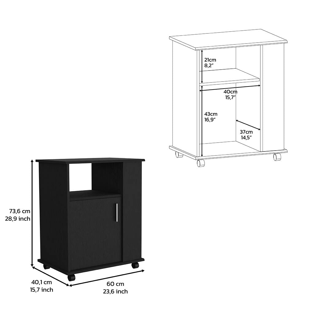 Munich Lower Microwave Pantry Single Door Cabinet, Three Lateral Shelves, Two Interior Shelves, Black - Luciddepo