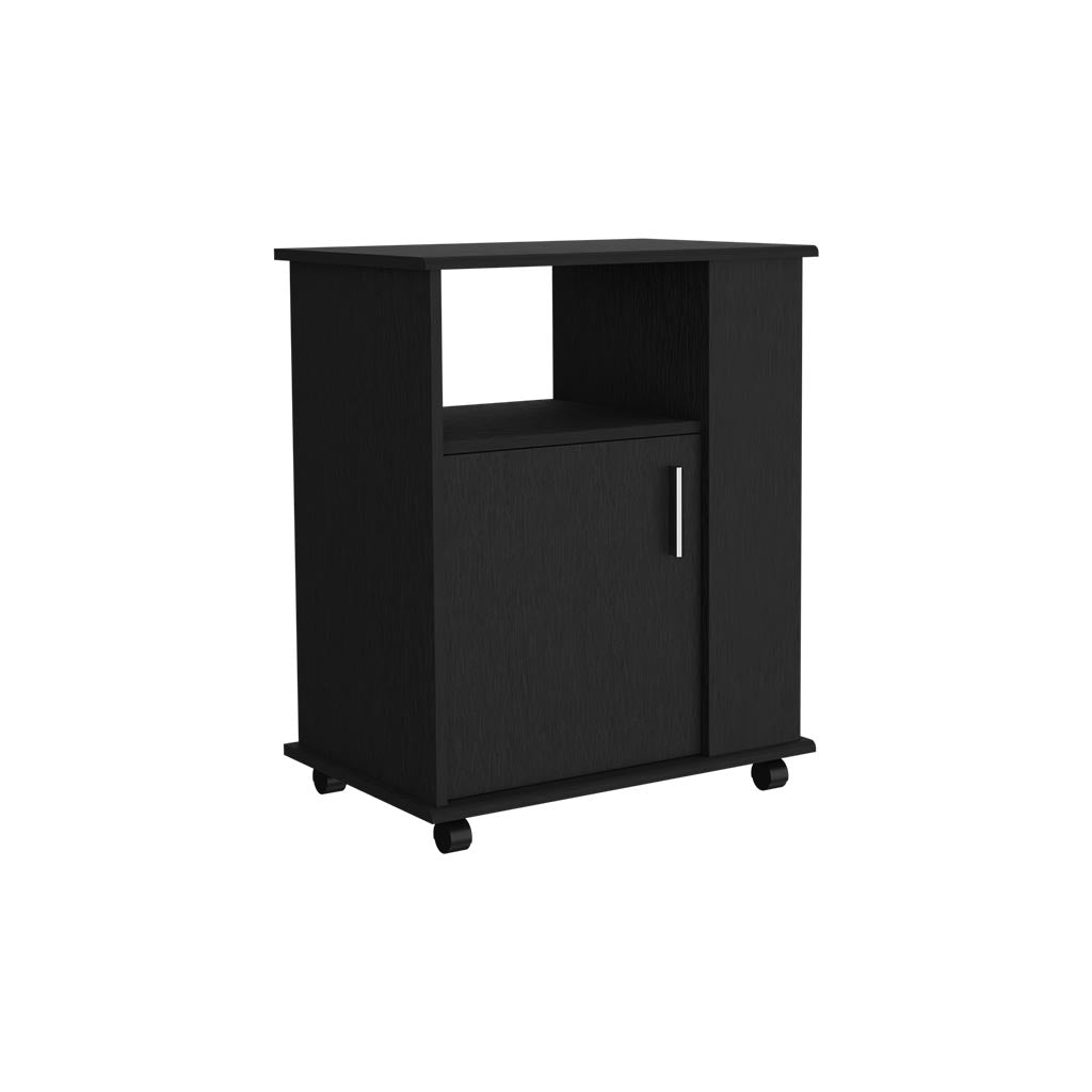 Munich Lower Microwave Pantry Single Door Cabinet, Three Lateral Shelves, Two Interior Shelves, Black - Luciddepo