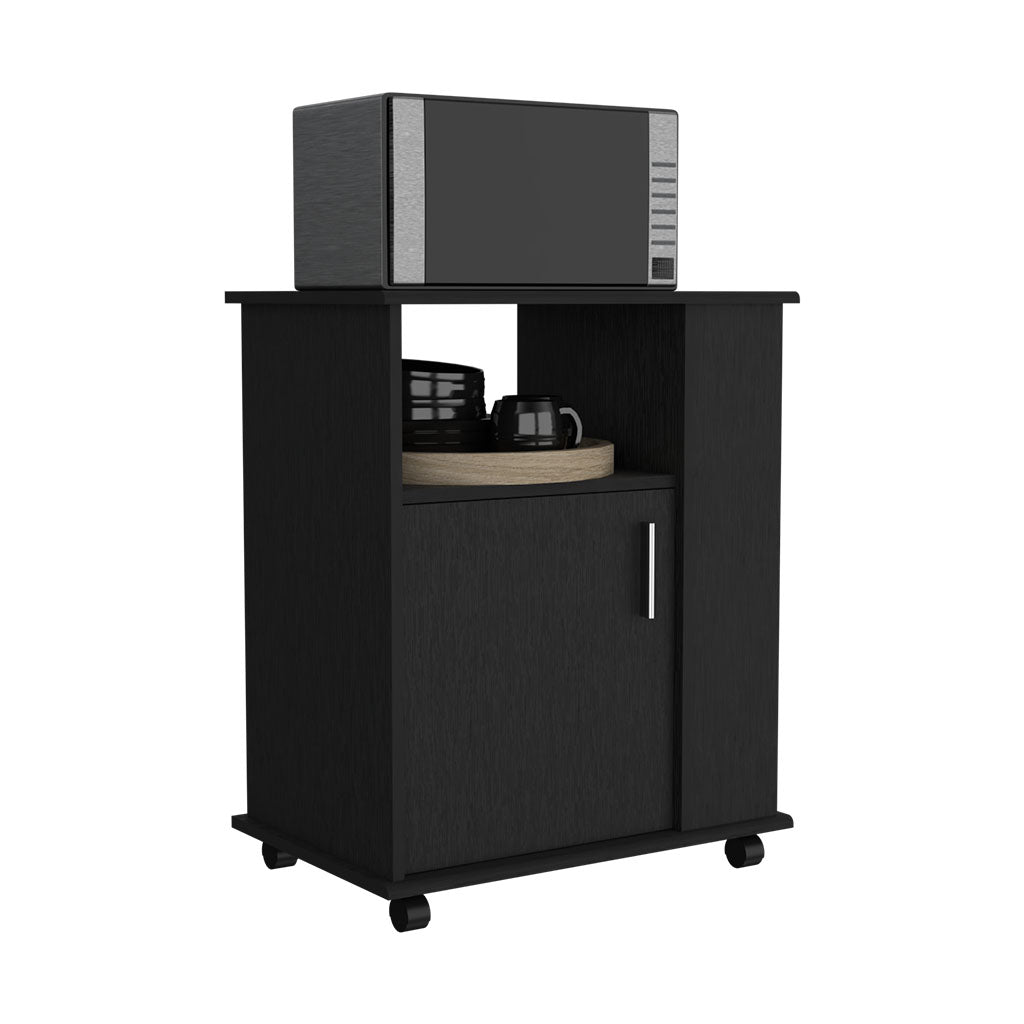 Munich Lower Microwave Pantry Single Door Cabinet, Three Lateral Shelves, Two Interior Shelves, Black - Luciddepo