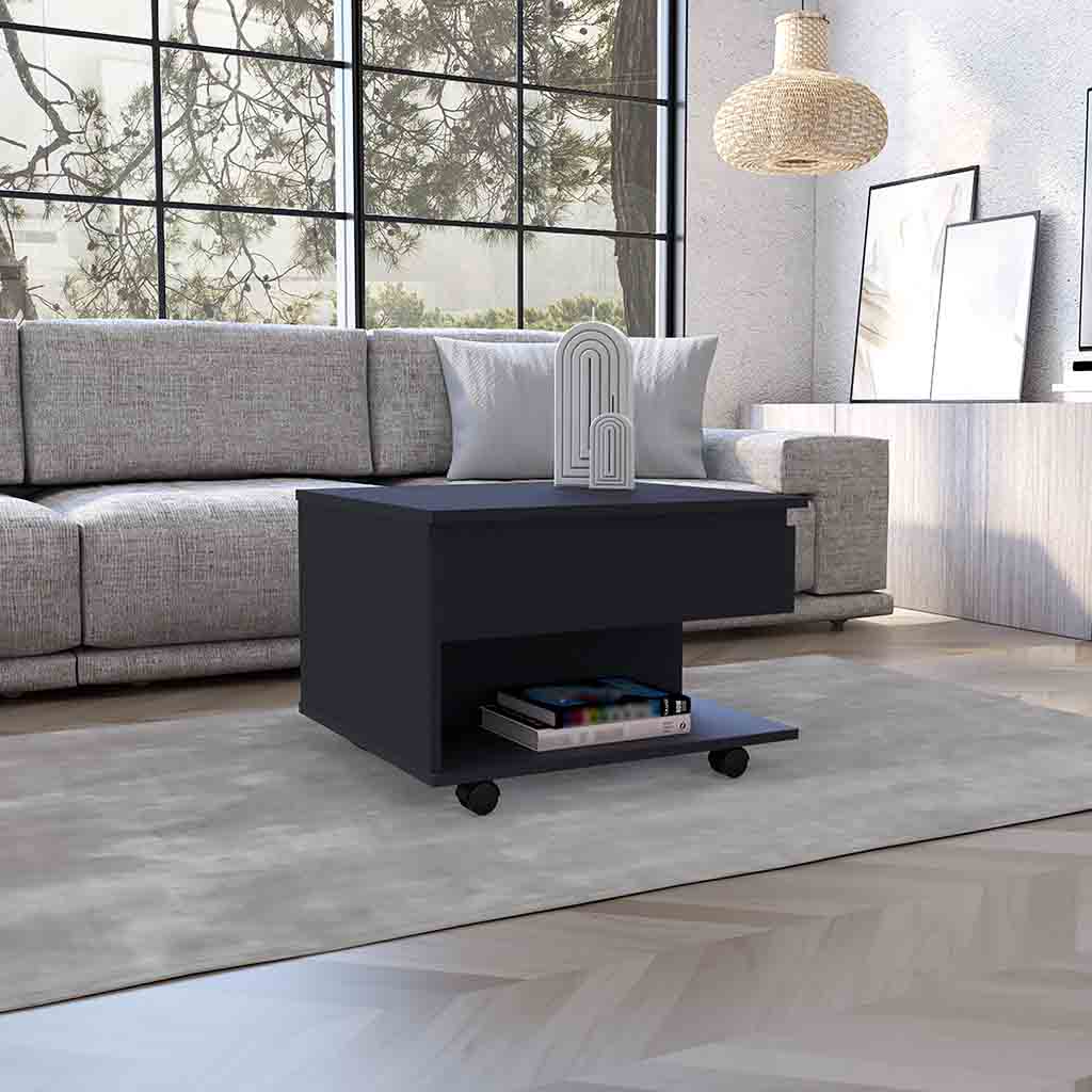 Babel Lift Top Coffee Table, Casters, One Shelf, Black - Luciddepo