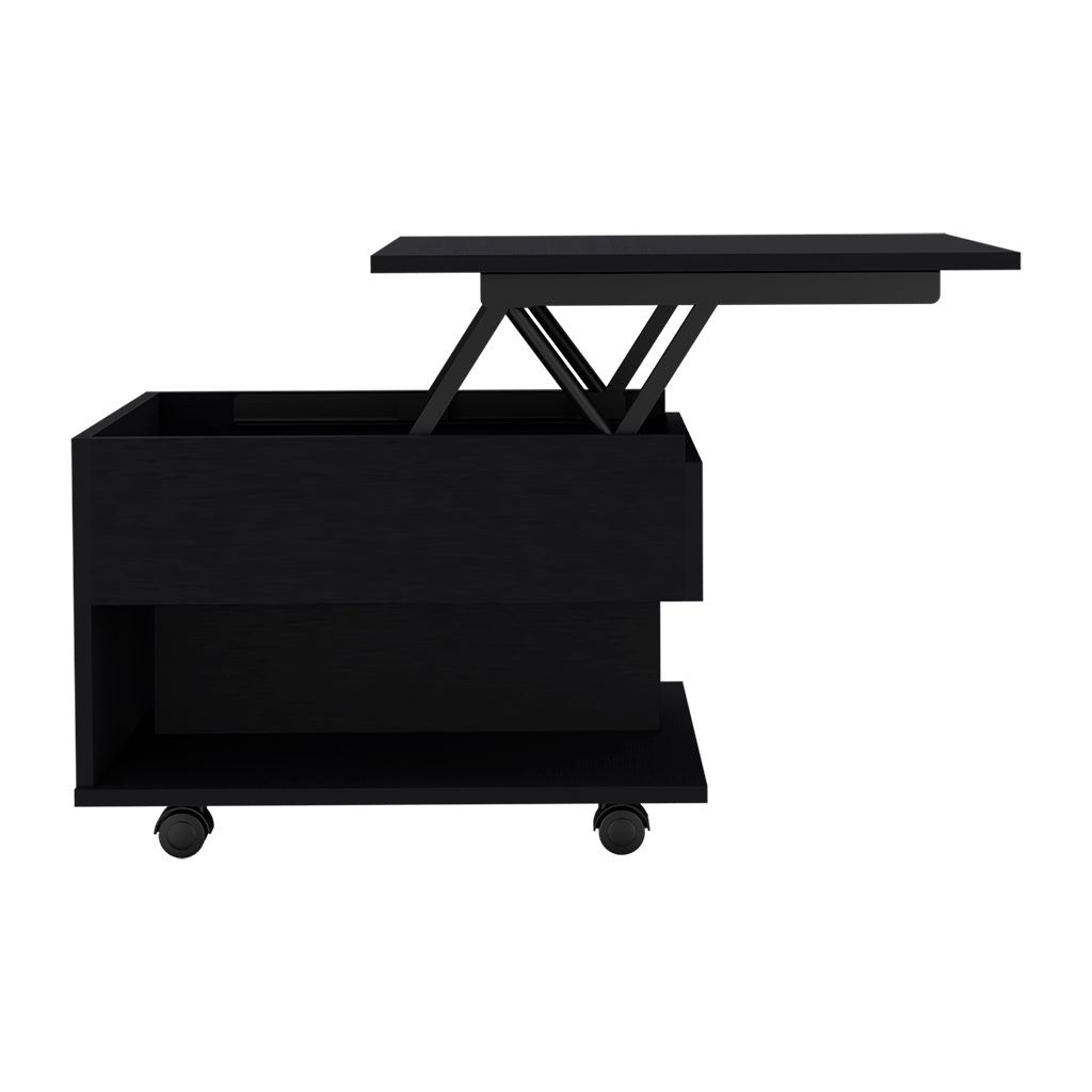 Babel Lift Top Coffee Table, Casters, One Shelf, Black - Luciddepo