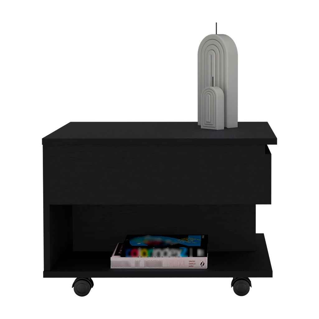Babel Lift Top Coffee Table, Casters, One Shelf, Black