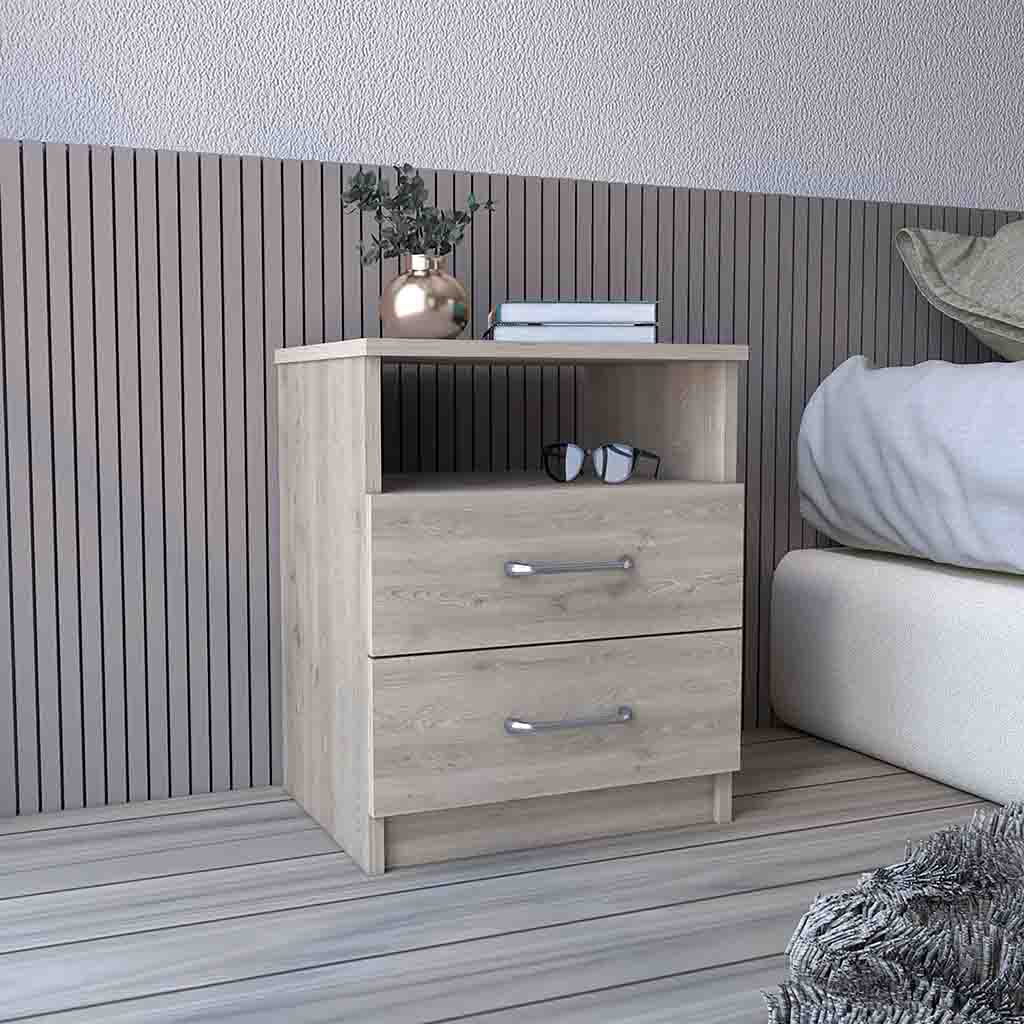 Salento Nightstand, Two Drawers, One Shelf, Superior Top, Light Gray - Luciddepo