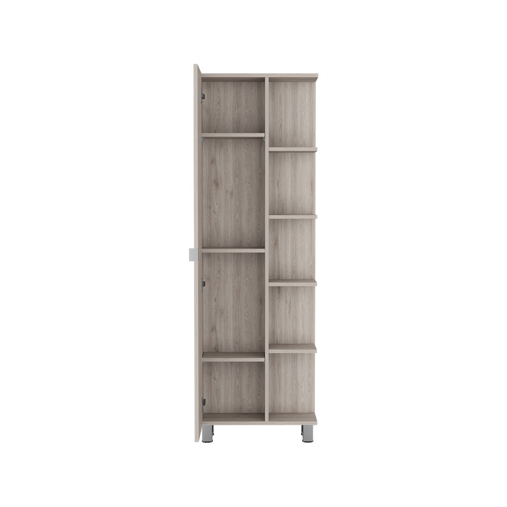 Venus Linen Single Door Cabinet, Five External Shelves, Four Interior Shelves, Light Gray - Luciddepo