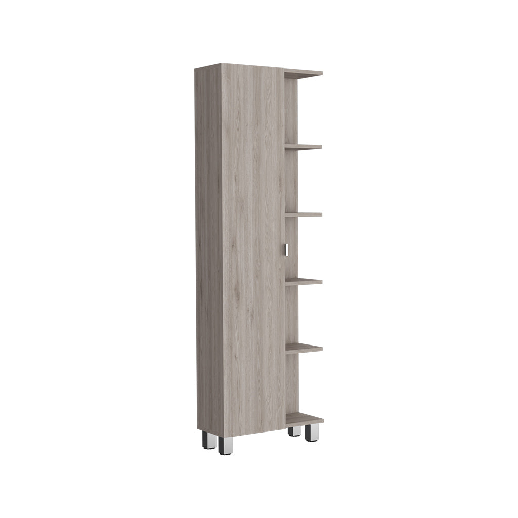 Venus Linen Single Door Cabinet, Five External Shelves, Four Interior Shelves, Light Gray - Luciddepo