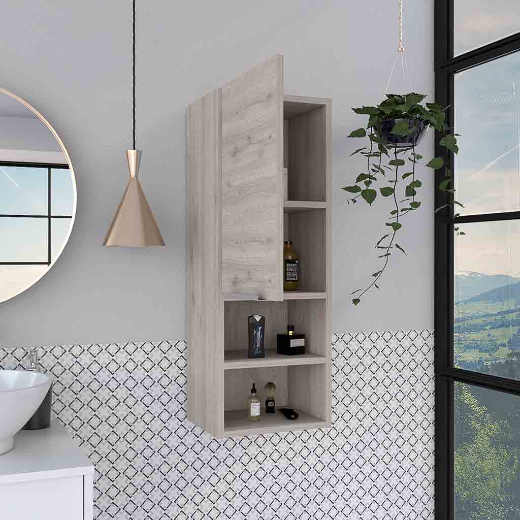 Savona Medicine Single Door Cabinet, Two Interior Shelves, Two External Shelves, Light Gray - Luciddepo