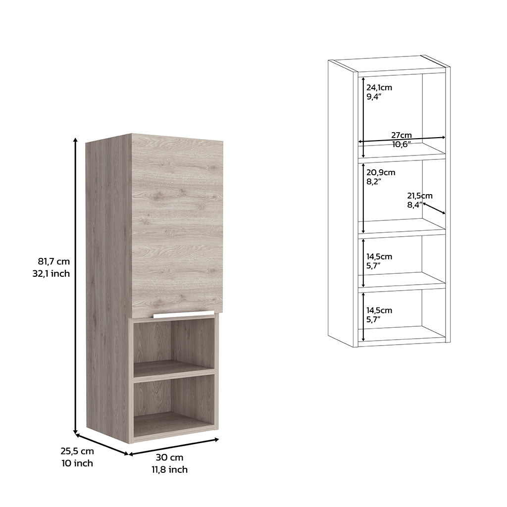 Savona Medicine Single Door Cabinet, Two Interior Shelves, Two External Shelves, Light Gray - Luciddepo
