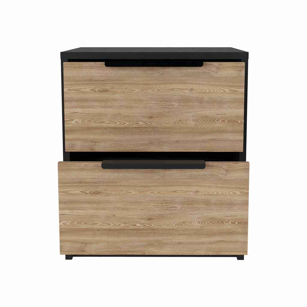 Egeo Nightstand, Two Drawers, Superior Top, Black / Pine