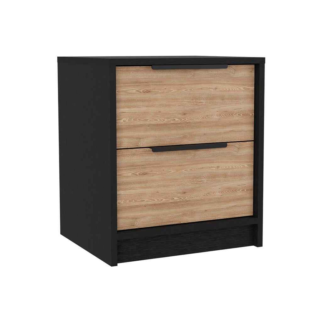 Egeo Nightstand, Two Drawers, Superior Top, Black / Pine