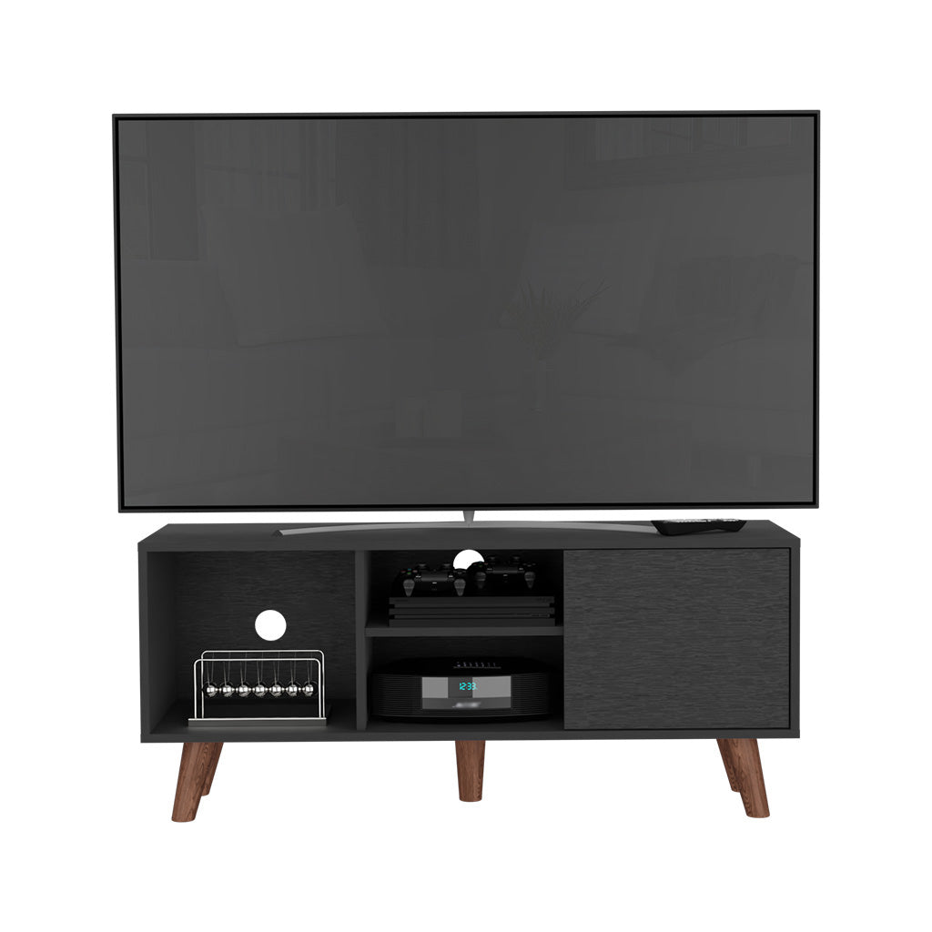 Ontario Tv Stand for TV´s up 52", Three Shelves, Single Door Cabinet, Black - Luciddepo