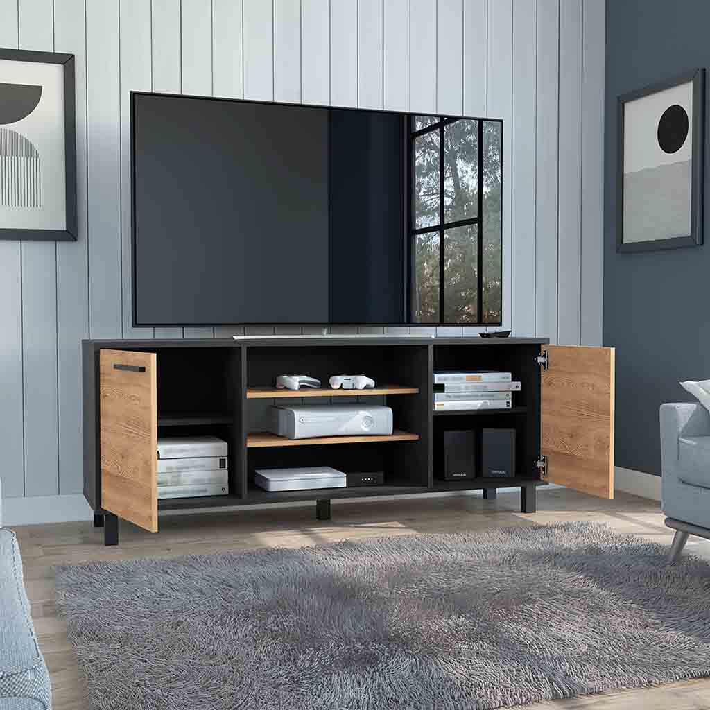 Egeo Tv Stand for TV´s up 60", Two Cabinets, Three Shelves, Five Legs, Espresso / Pine - Luciddepo
