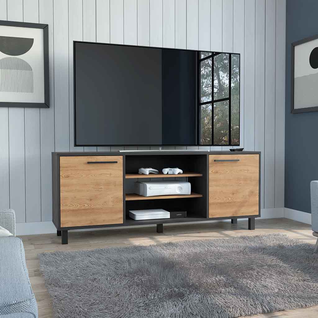 Egeo Tv Stand for TV´s up 60", Two Cabinets, Three Shelves, Five Legs, Espresso / Pine - Luciddepo