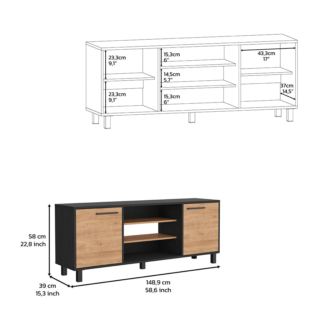 Egeo Tv Stand for TV´s up 60", Two Cabinets, Three Shelves, Five Legs, Espresso / Pine - Luciddepo