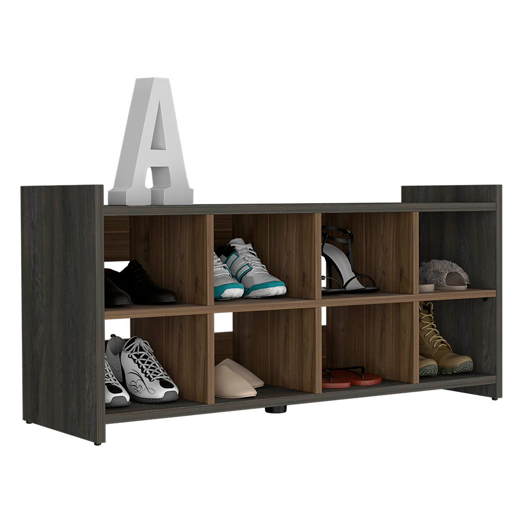 Modena Entryway Stackable Storage Unit, Eight Cubbies For Shoes, Eight Shoes Capacity, Carbon Espresso / Mahogany - Luciddepo