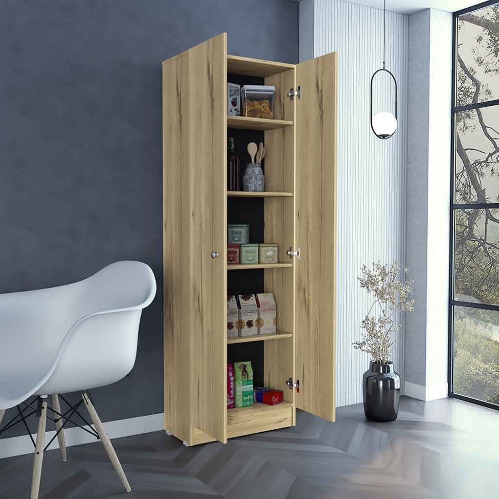 Dakari Multistorage Double Door Cabinet, Five Shelves, Light Oak / Black