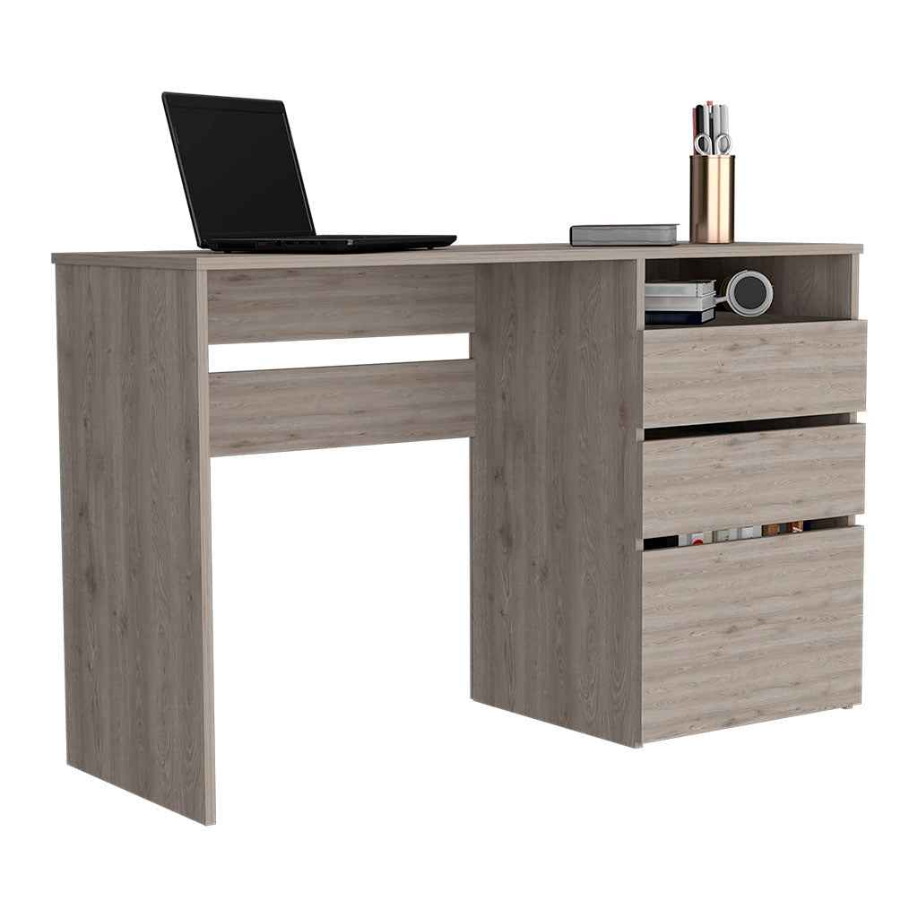 Kenai 3 Drawers Computer Desk, One Shelf, Light Gray