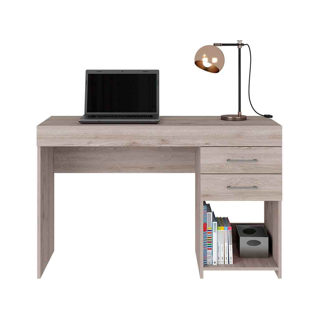 Maui 2 Drawers Computer Desk, One Lower Shelf, Light Gray