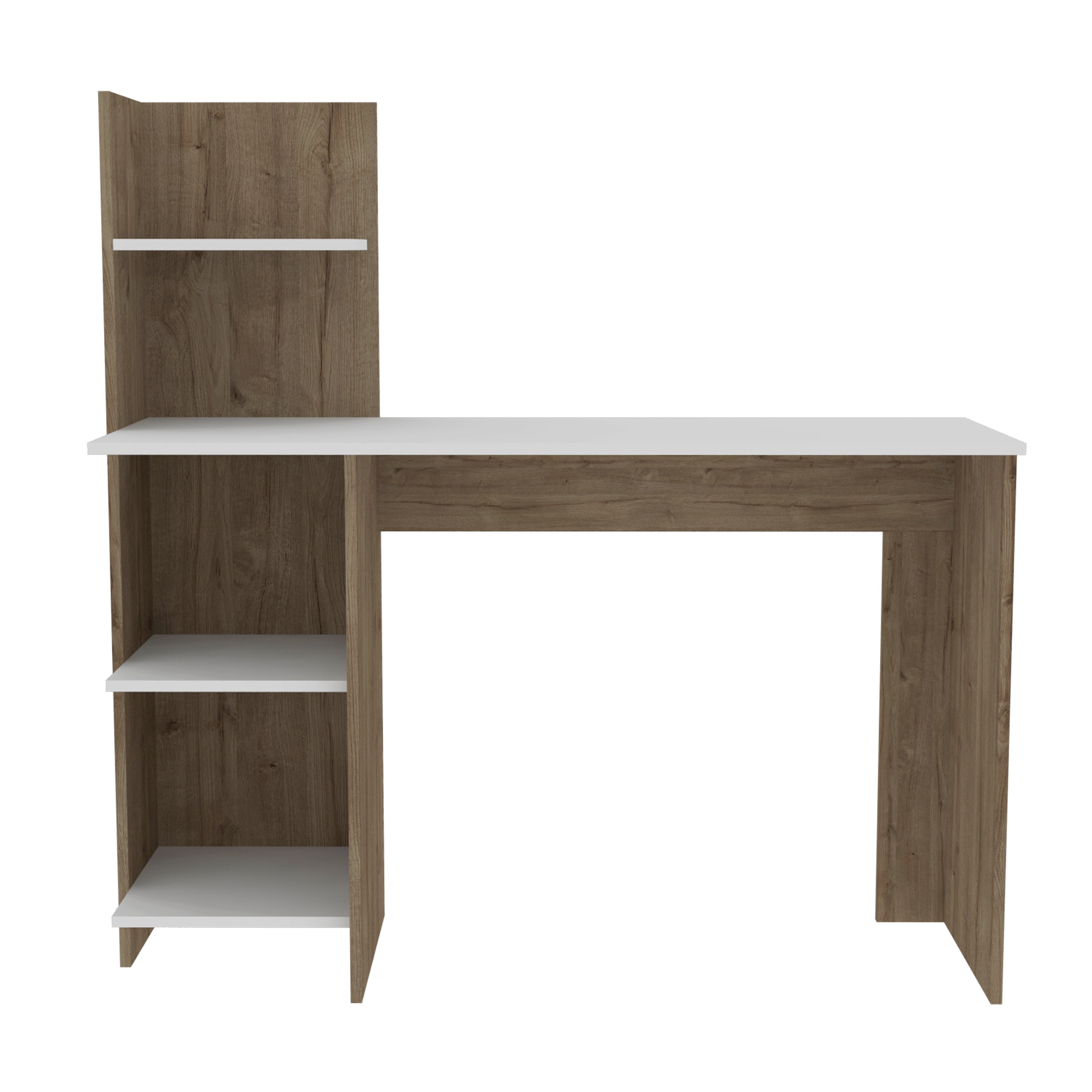Toronto 120 Writing Desk, Four Shelves, White / Pine - Luciddepo