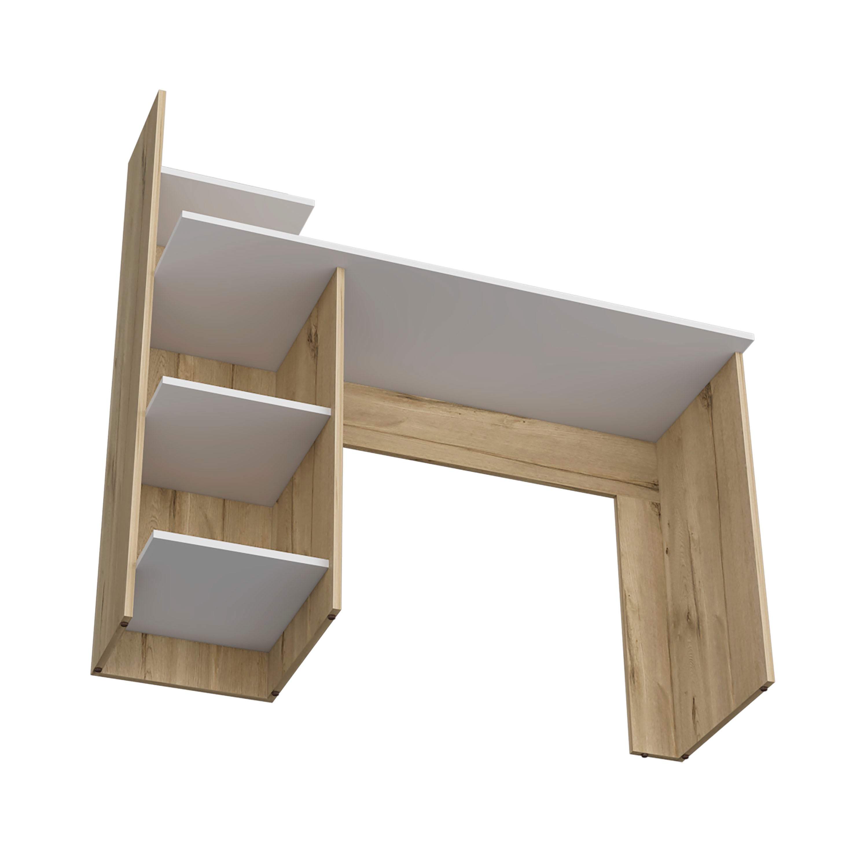 Toronto 120 Writing Desk, Four Shelves, White / Pine - Luciddepo