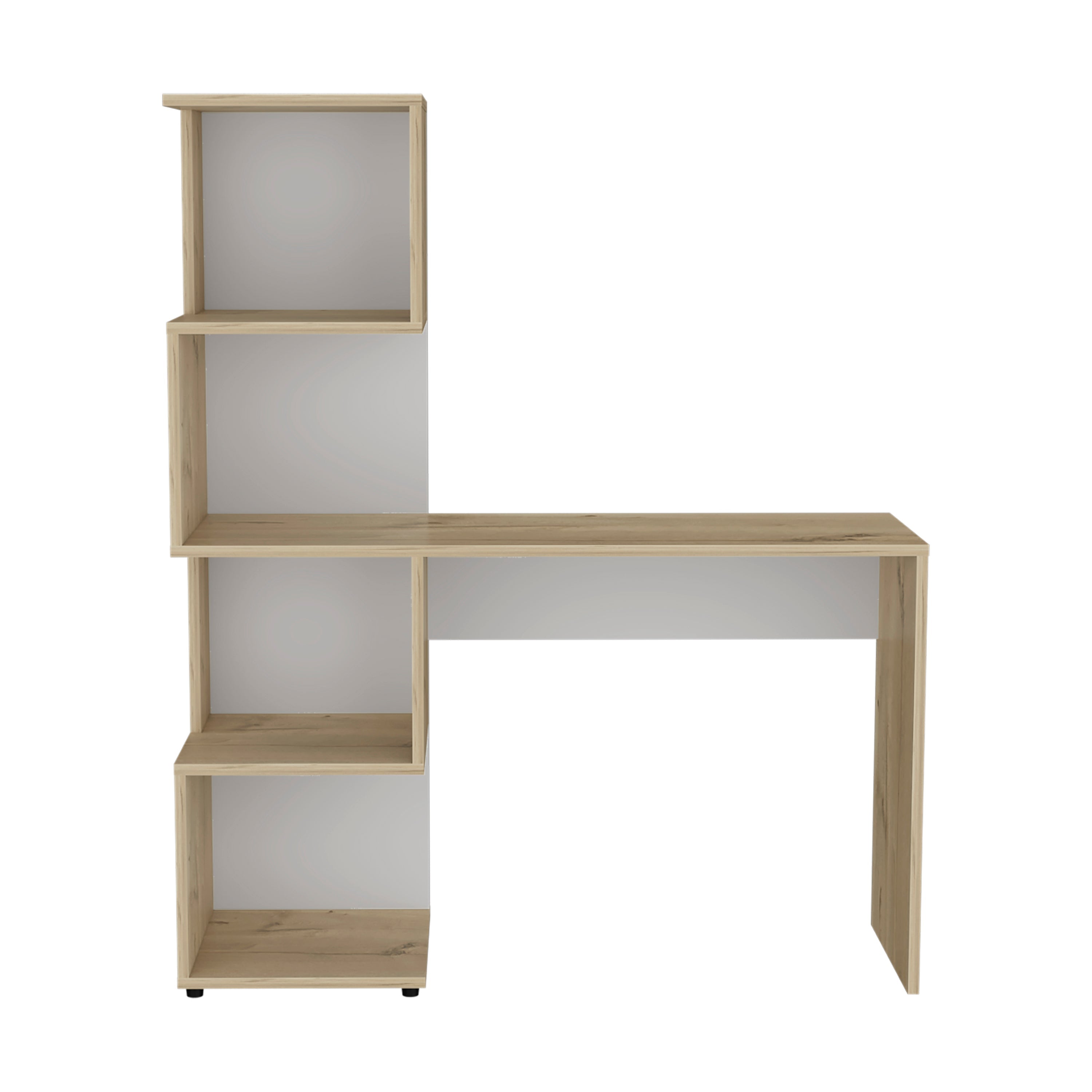 Delhi Desk with Bookcase and 4 Storage Shelves, Light Oak / White - Luciddepo