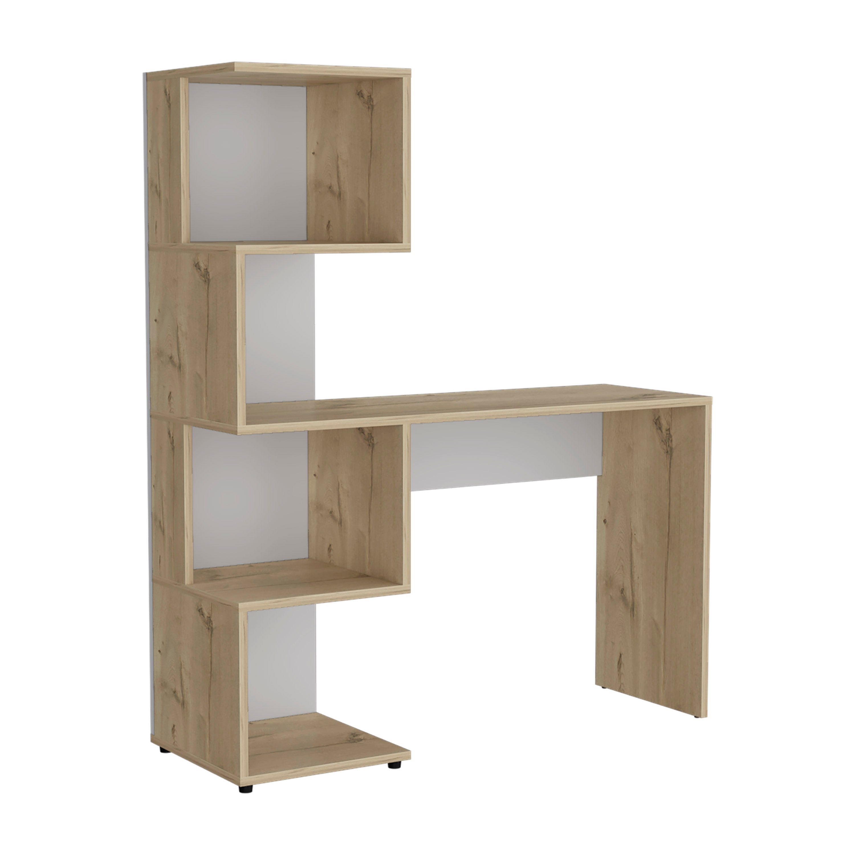 Delhi Desk with Bookcase and 4 Storage Shelves, Light Oak / White - Luciddepo