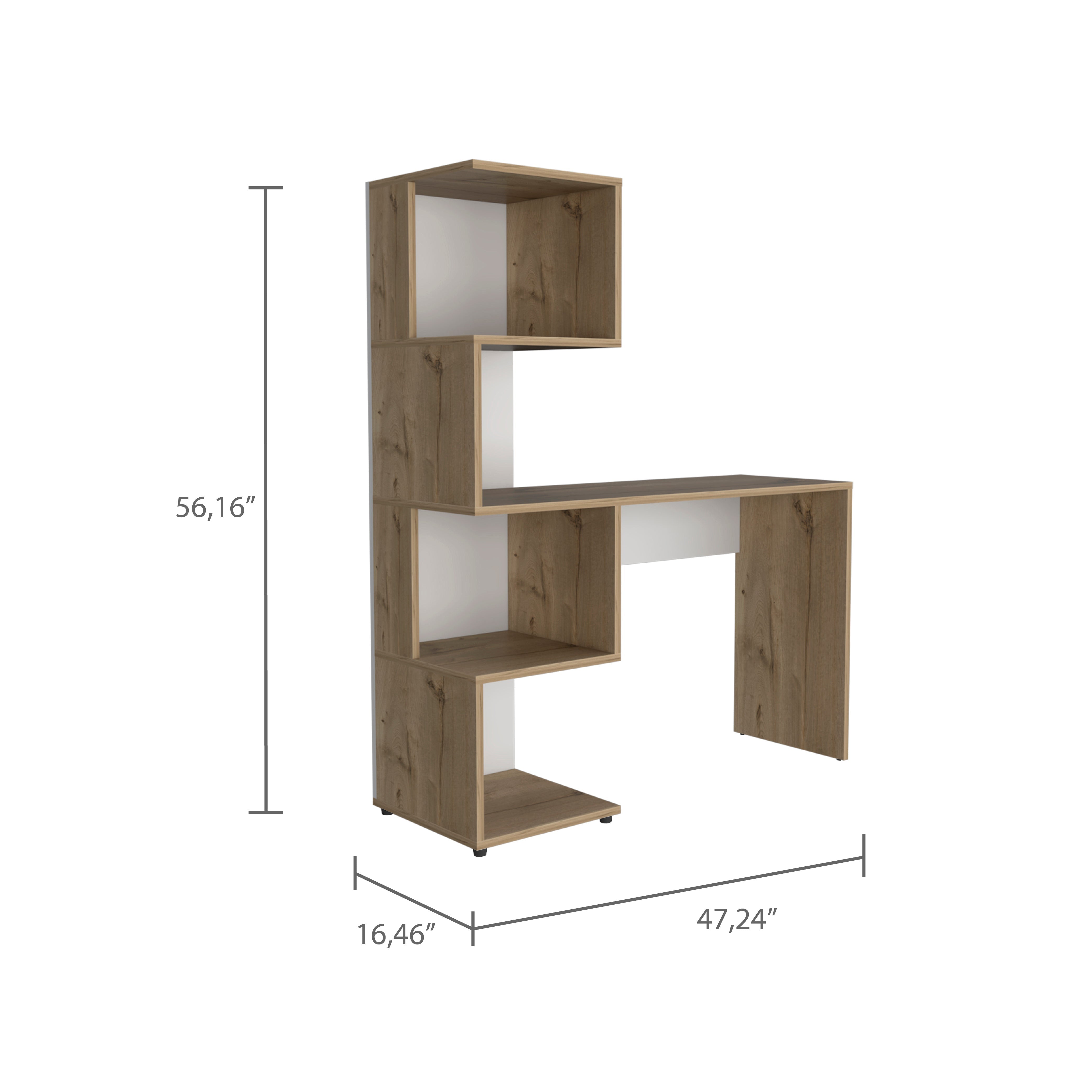 Delhi Desk with Bookcase and 4 Storage Shelves, Light Oak / White - Luciddepo