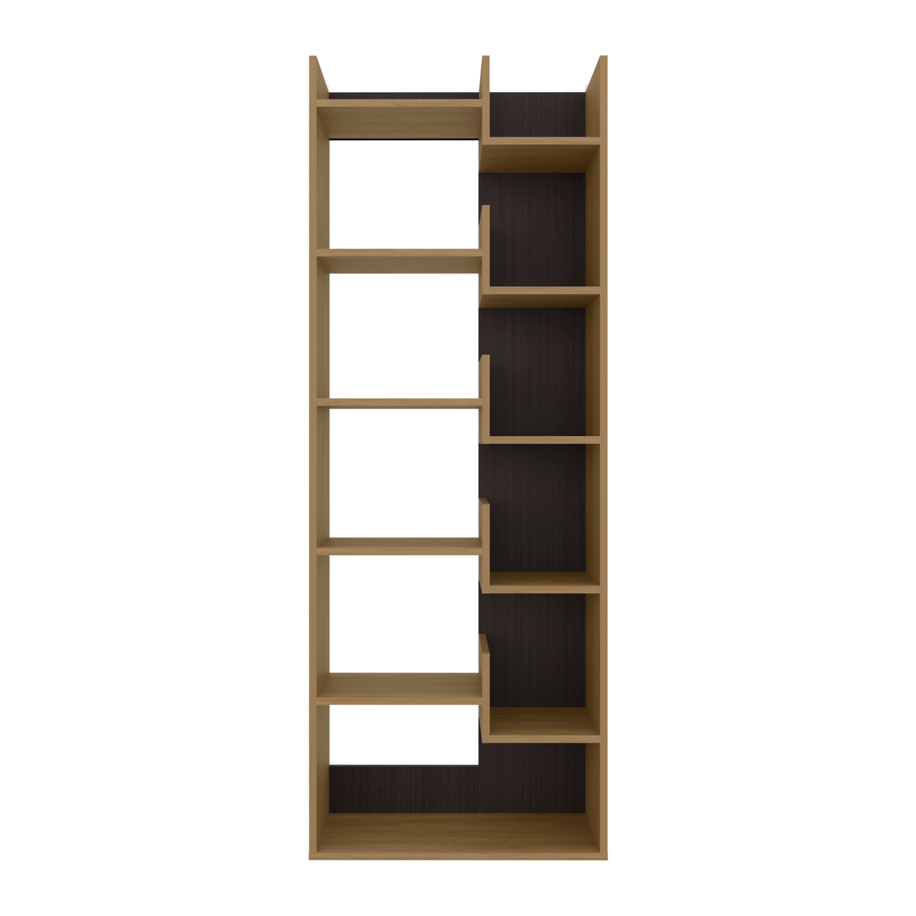 Hoodsport Bookcase, 11 Shelves, Natural Oak / Black Wengue - Luciddepo