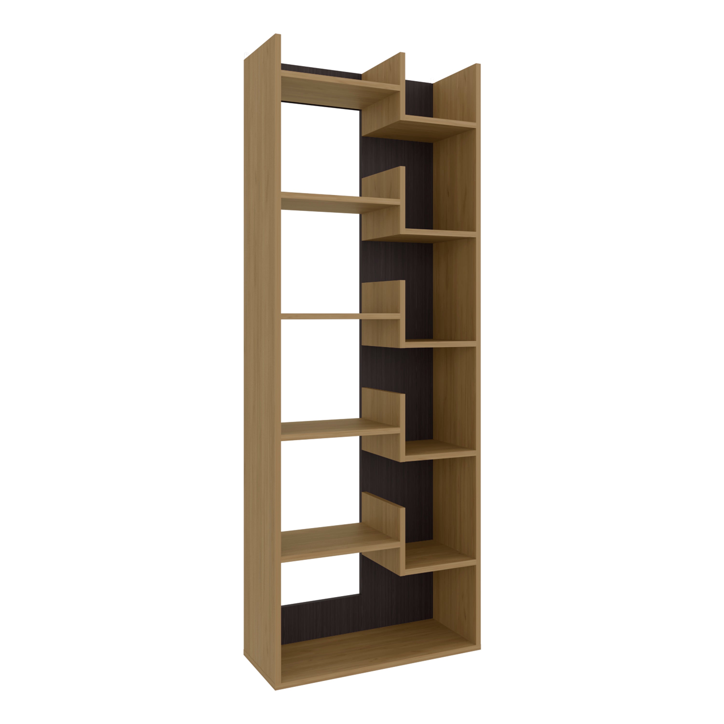 Hoodsport Bookcase, 11 Shelves, Natural Oak / Black Wengue - Luciddepo