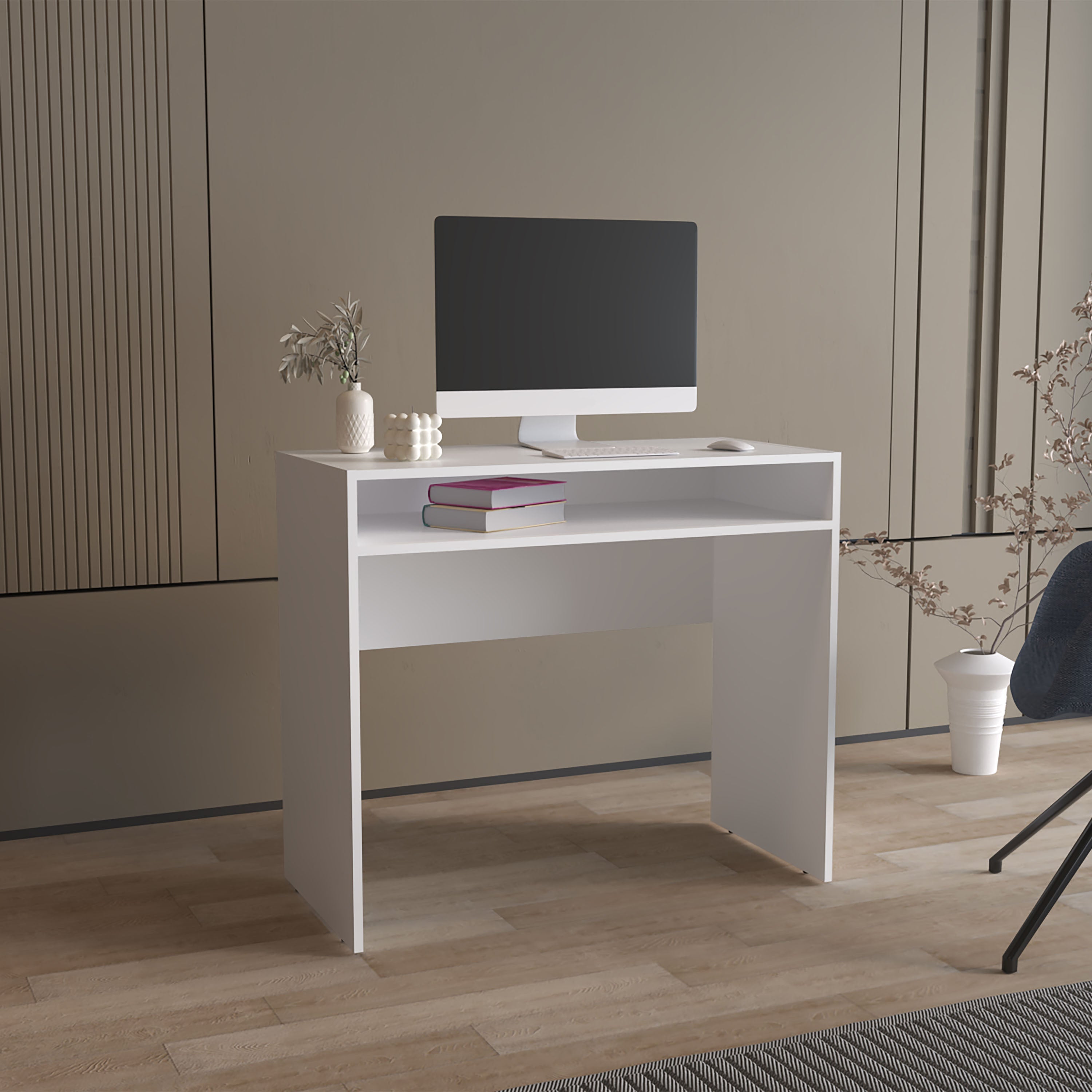 Craig Computer Desk with 1 Shelf, White - Luciddepo
