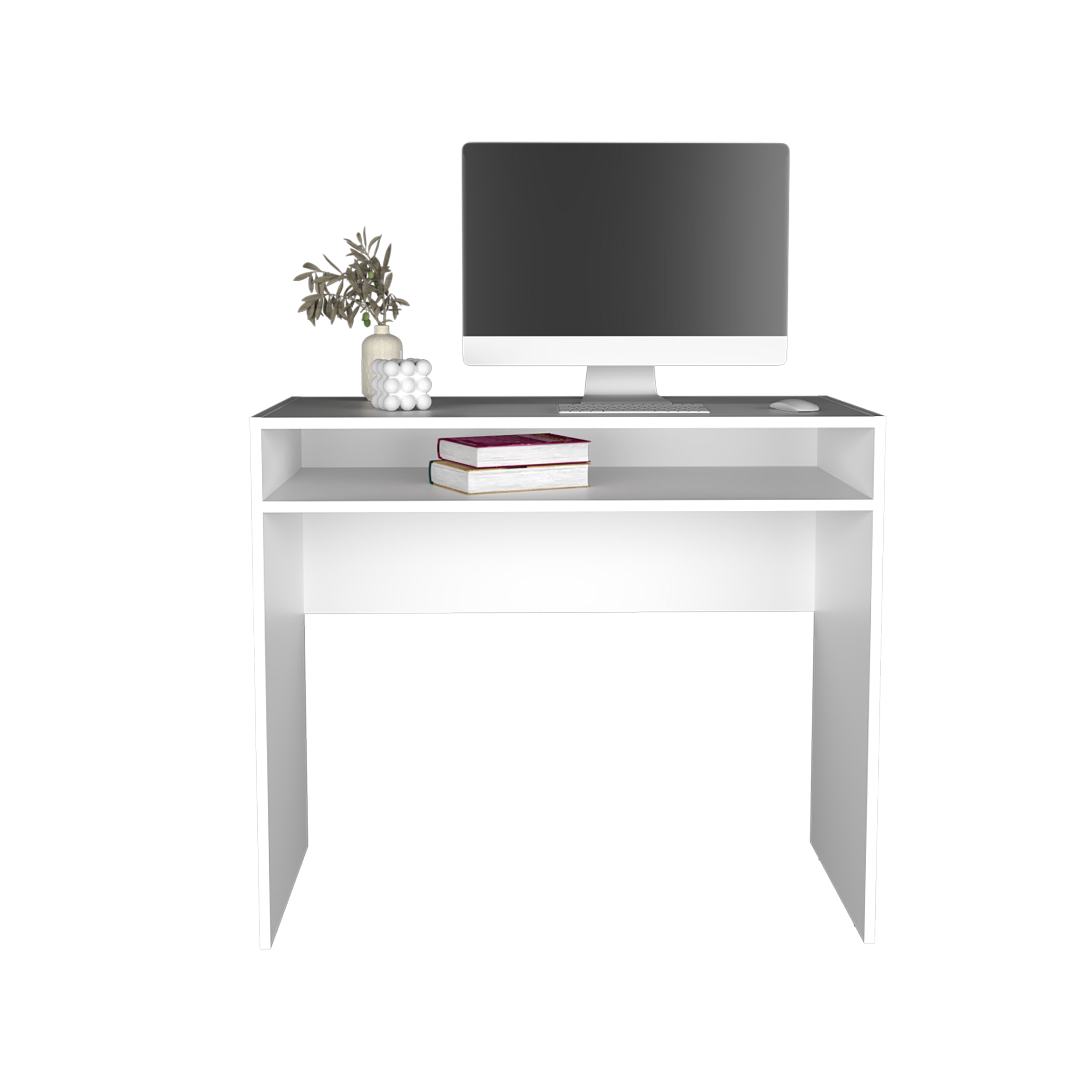 Craig Computer Desk with 1 Shelf, White - Luciddepo