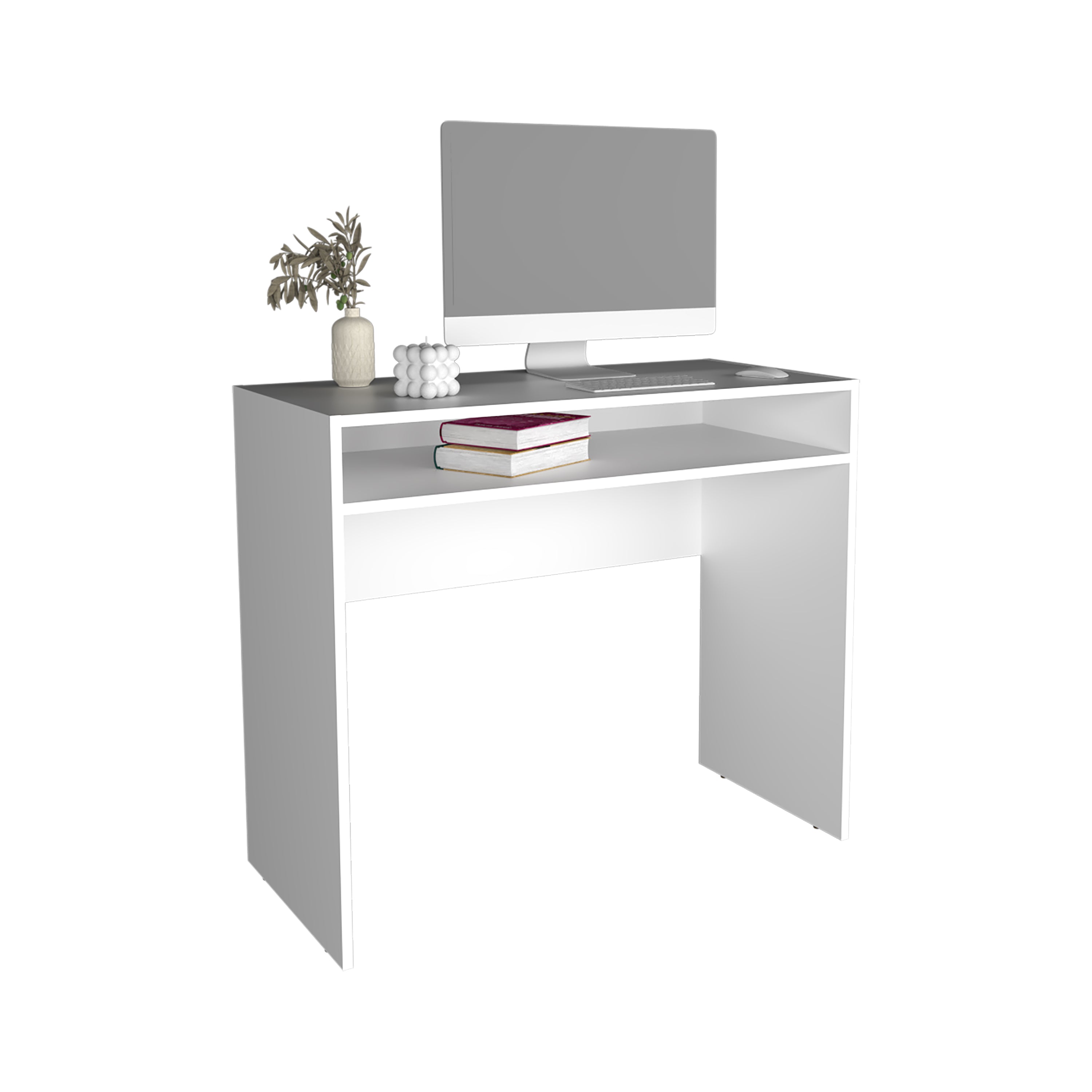 Craig Computer Desk with 1 Shelf, White - Luciddepo