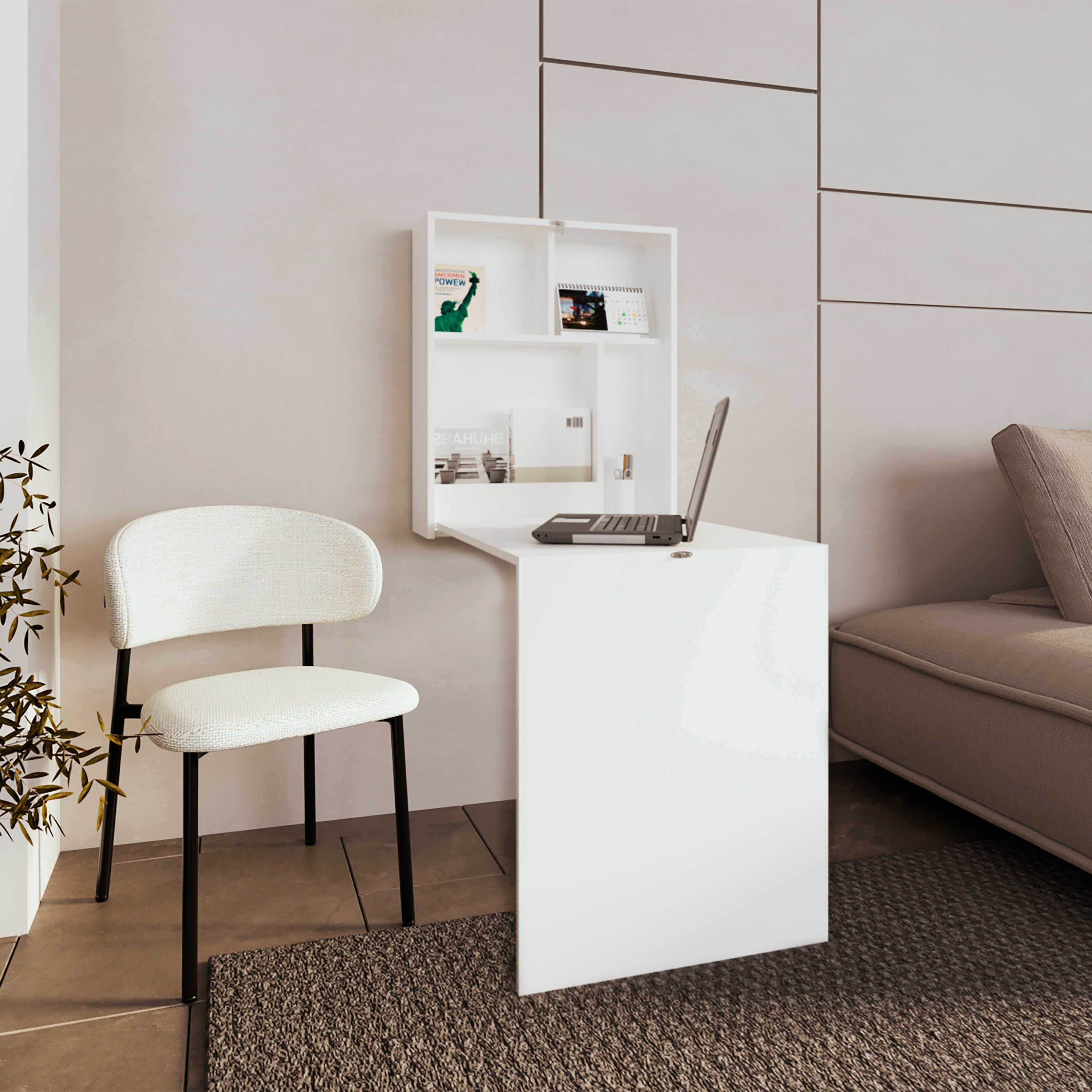 Stovall Folding Table, 4 Shelves, White - Luciddepo