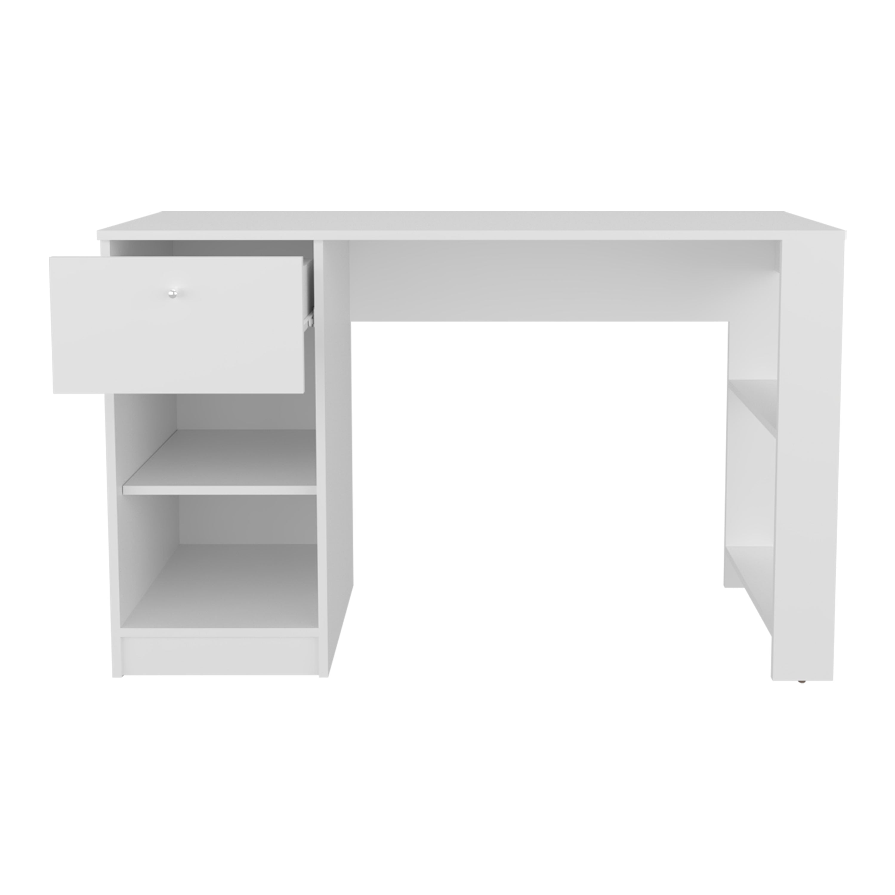 Tolsona Desk, 1 Drawer, 2 Shelves, White - Luciddepo
