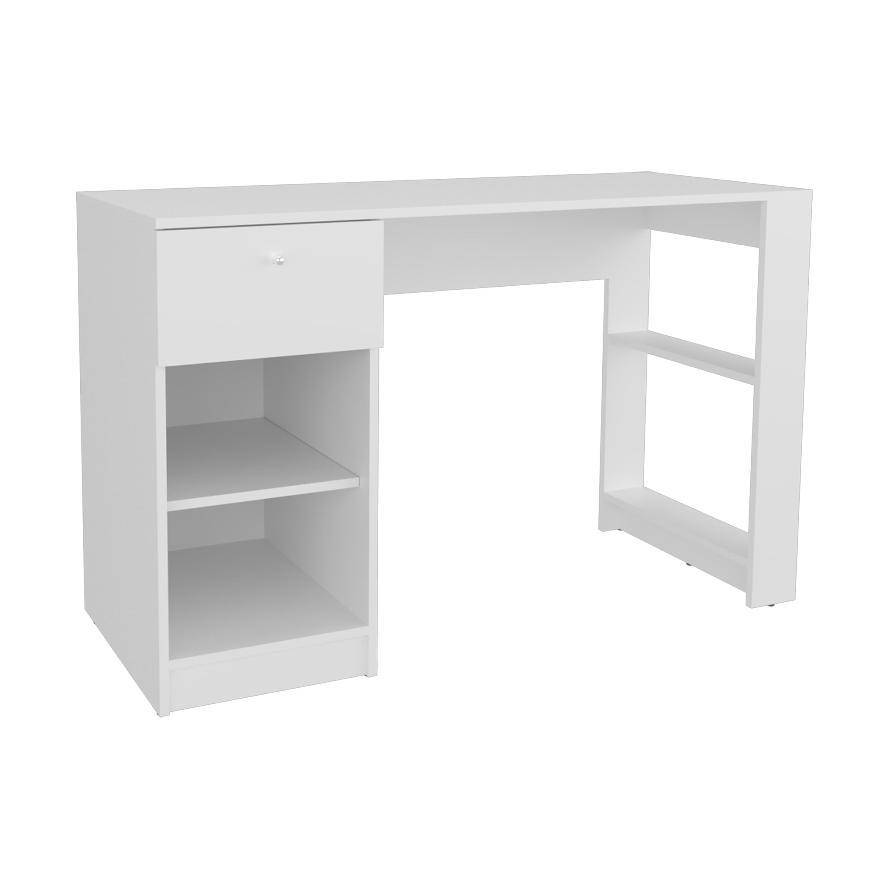 Tolsona Desk, 1 Drawer, 2 Shelves, White - Luciddepo