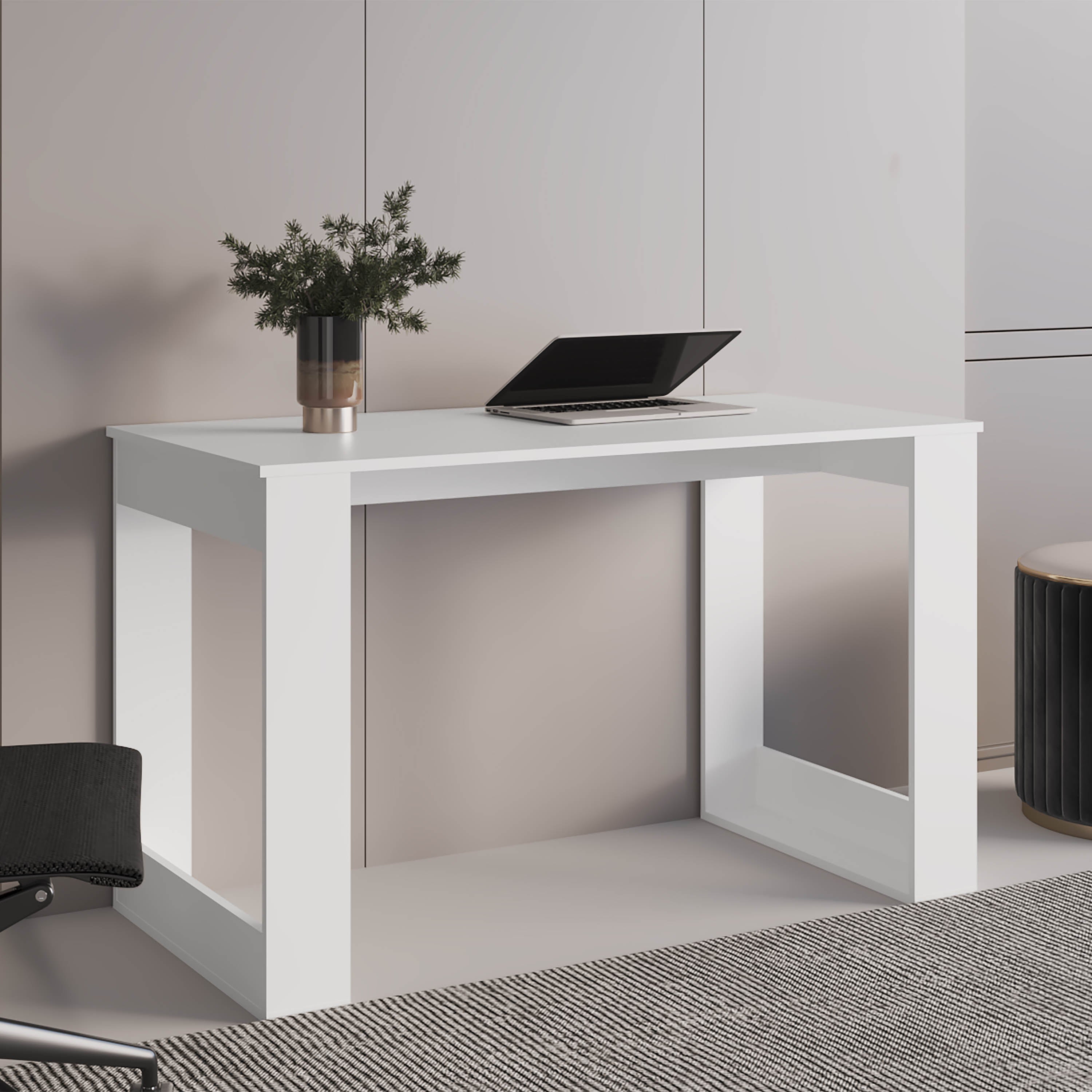 Melb Writing Desk with Ample Workstation and Sturdy Legs, White - Luciddepo