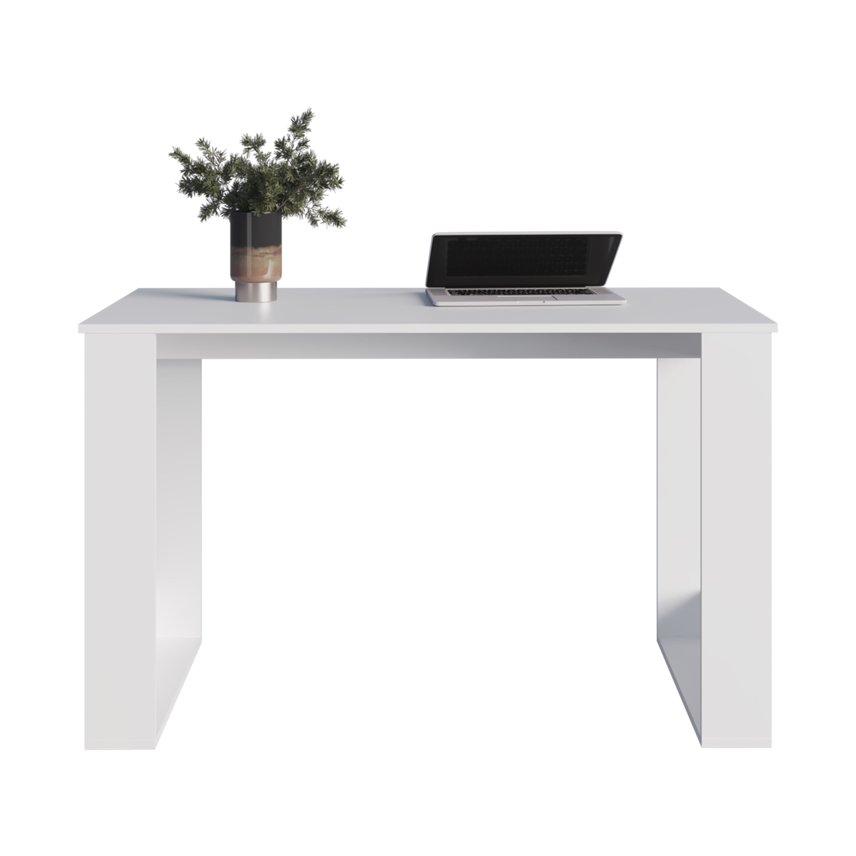 Melb Writing Desk with Ample Workstation and Sturdy Legs, White - Luciddepo