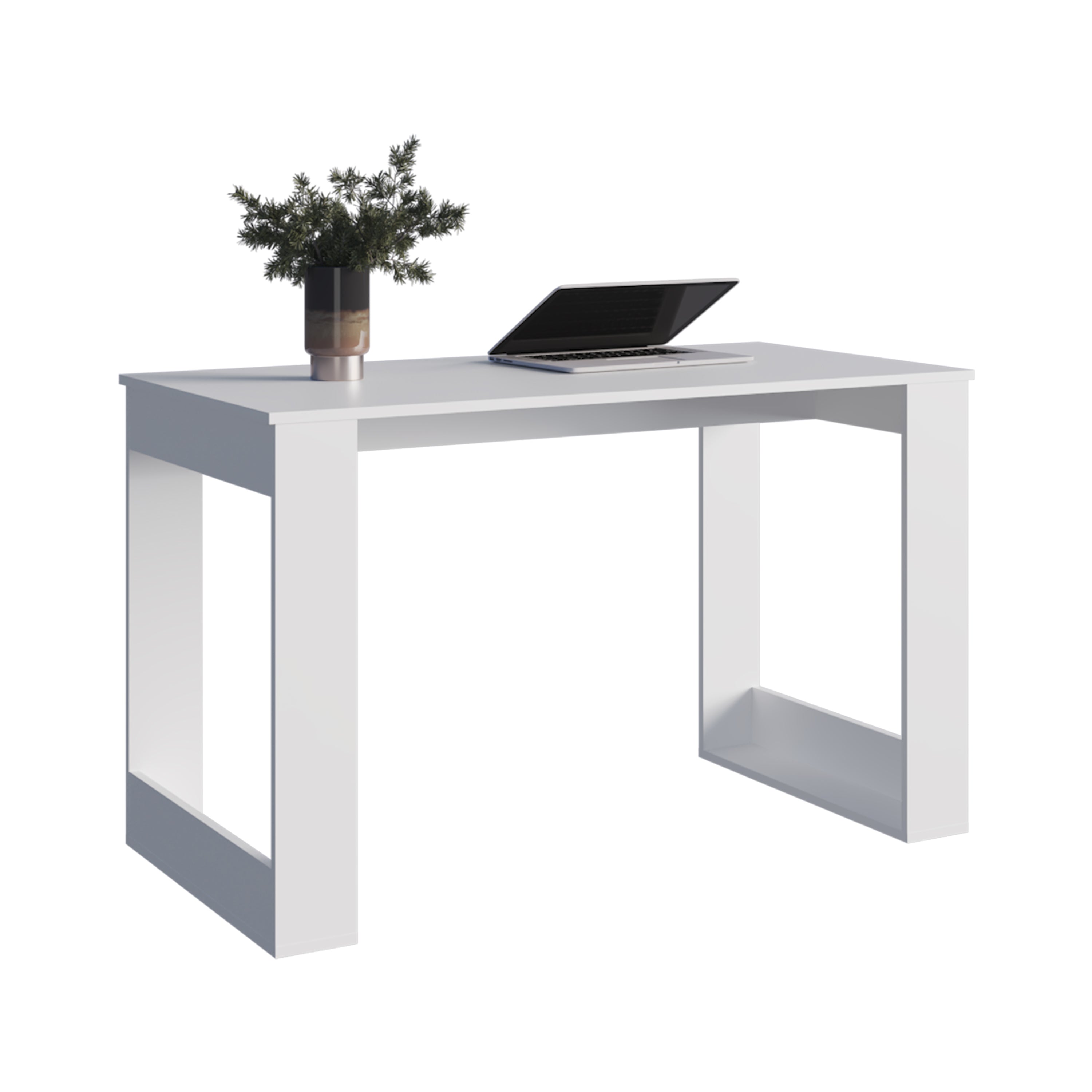 Melb Writing Desk with Ample Workstation and Sturdy Legs, White - Luciddepo