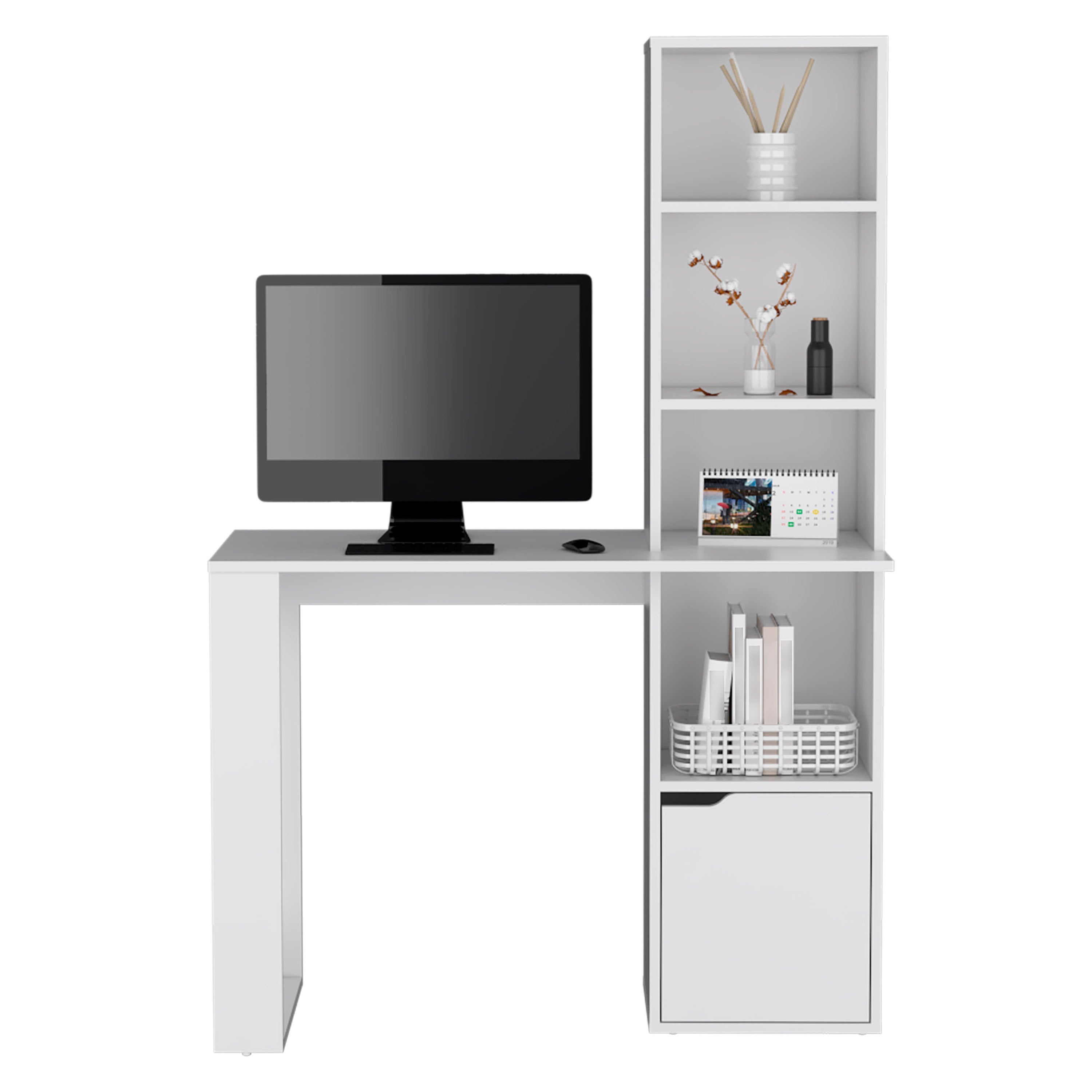 Ripley Writing Desk With Bookcase and Cabinet, White - Luciddepo
